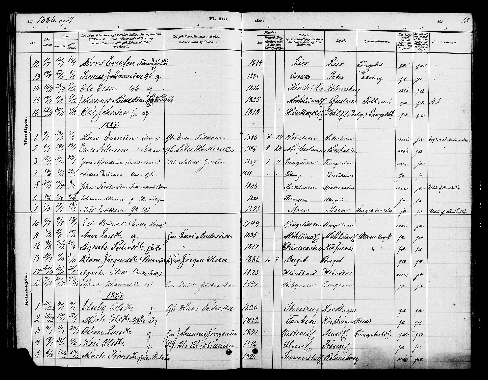 Ringsaker prestekontor, SAH/PREST-014/K/Ka/L0013: Parish register (official) no. 13, 1879-1890, p. 168