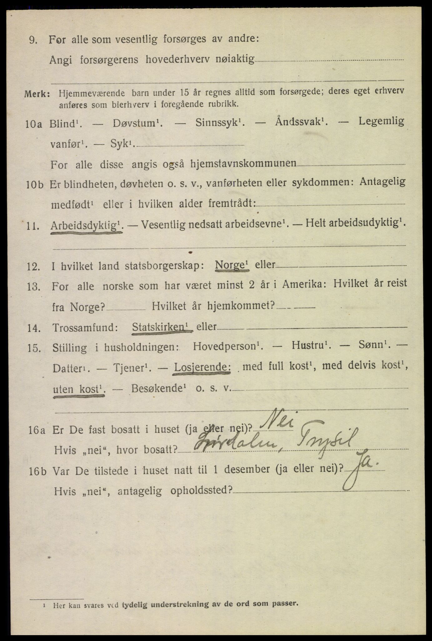 SAH, 1920 census for Trysil, 1920, p. 9446