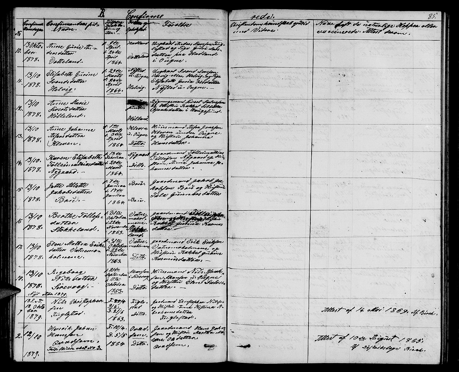 Eigersund sokneprestkontor, SAST/A-101807/S09/L0006: Parish register (copy) no. B 6, 1876-1889, p. 85