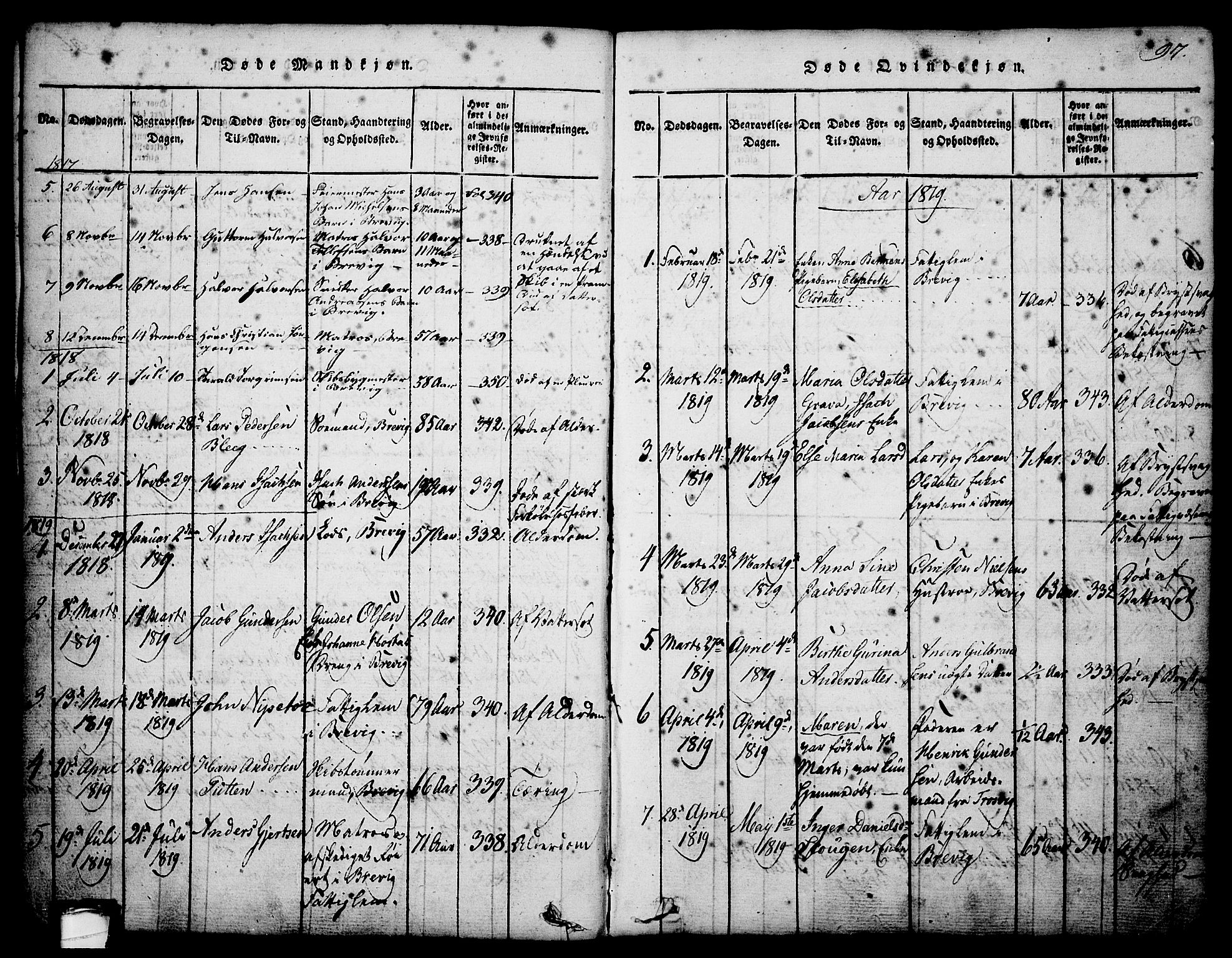 Brevik kirkebøker, SAKO/A-255/G/Ga/L0001: Parish register (copy) no. 1, 1814-1845, p. 97