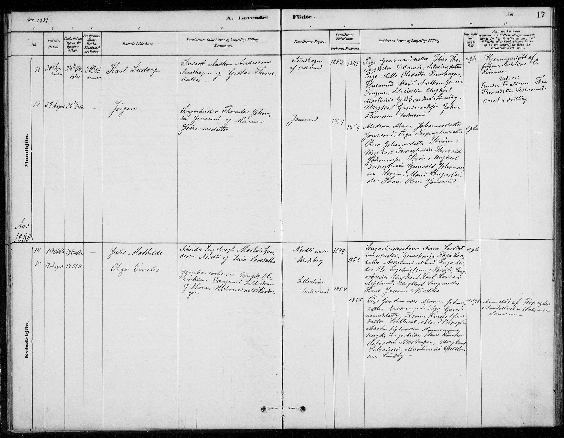 Fet prestekontor Kirkebøker, SAO/A-10370a/G/Gb/L0002: Parish register (copy) no. II 2, 1878-1911, p. 17