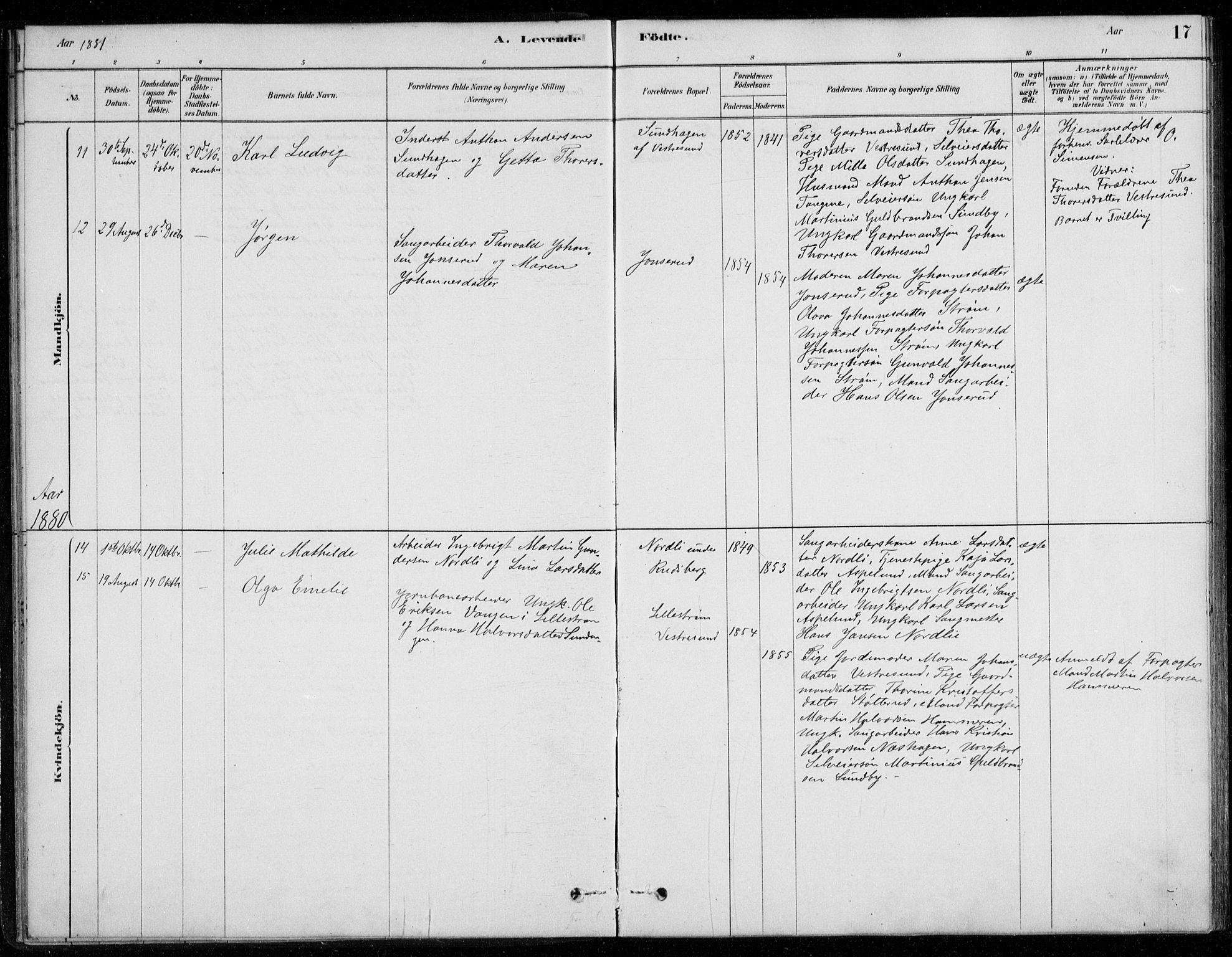 Fet prestekontor Kirkebøker, AV/SAO-A-10370a/G/Gb/L0002: Parish register (copy) no. II 2, 1878-1911, p. 17