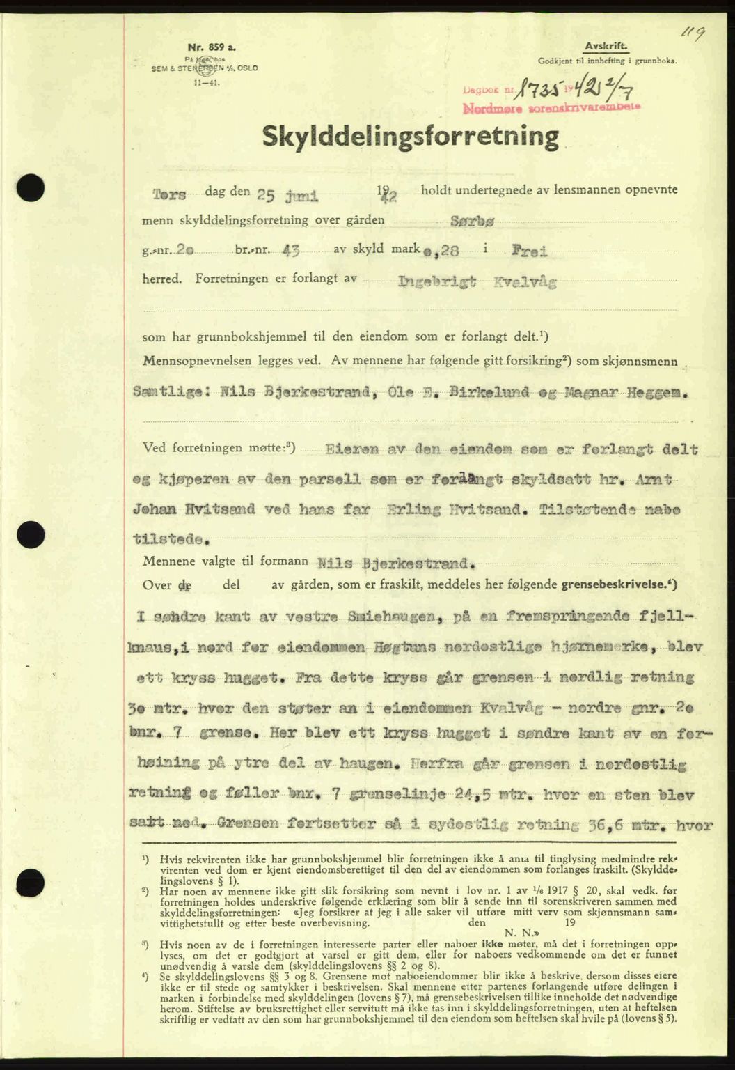 Nordmøre sorenskriveri, AV/SAT-A-4132/1/2/2Ca: Mortgage book no. A93, 1942-1942, Diary no: : 1735/1942