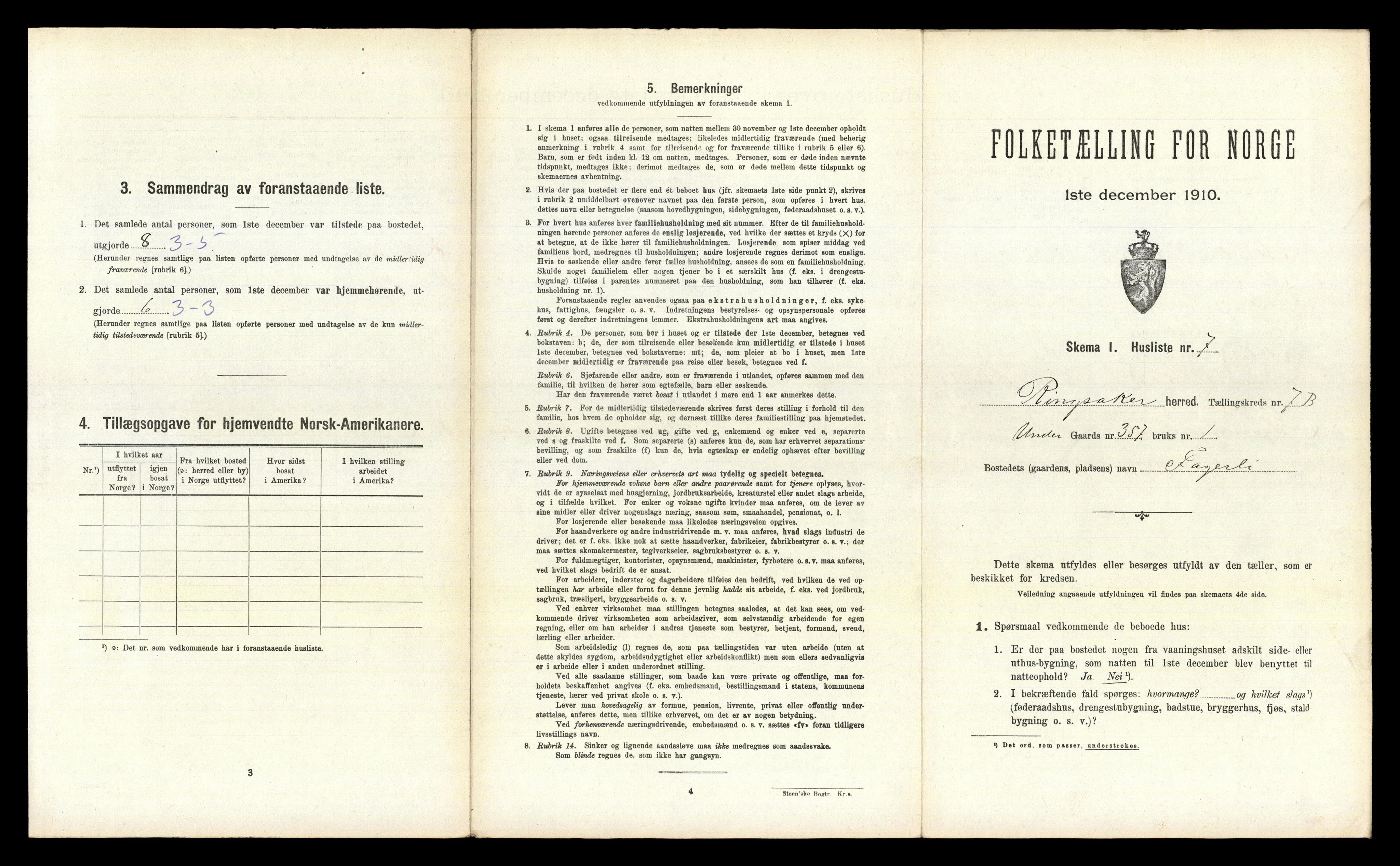 RA, 1910 census for Ringsaker, 1910, p. 1103