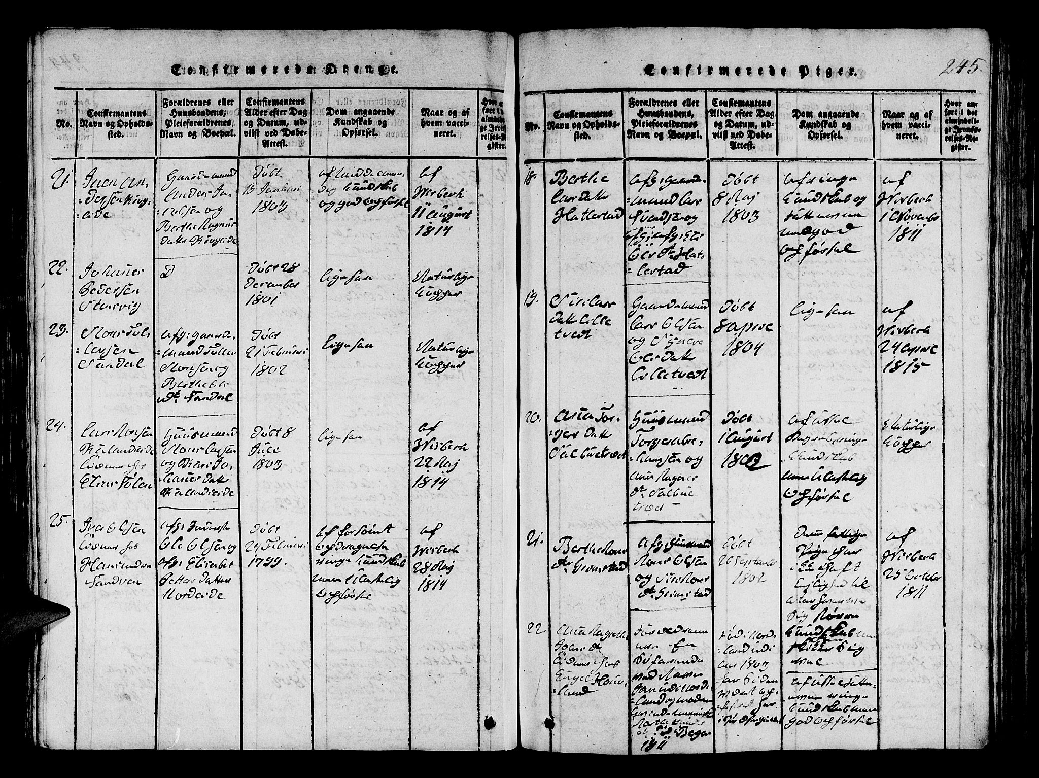 Fana Sokneprestembete, SAB/A-75101/H/Hab/Haba/L0001: Parish register (copy) no. A 1, 1816-1836, p. 245