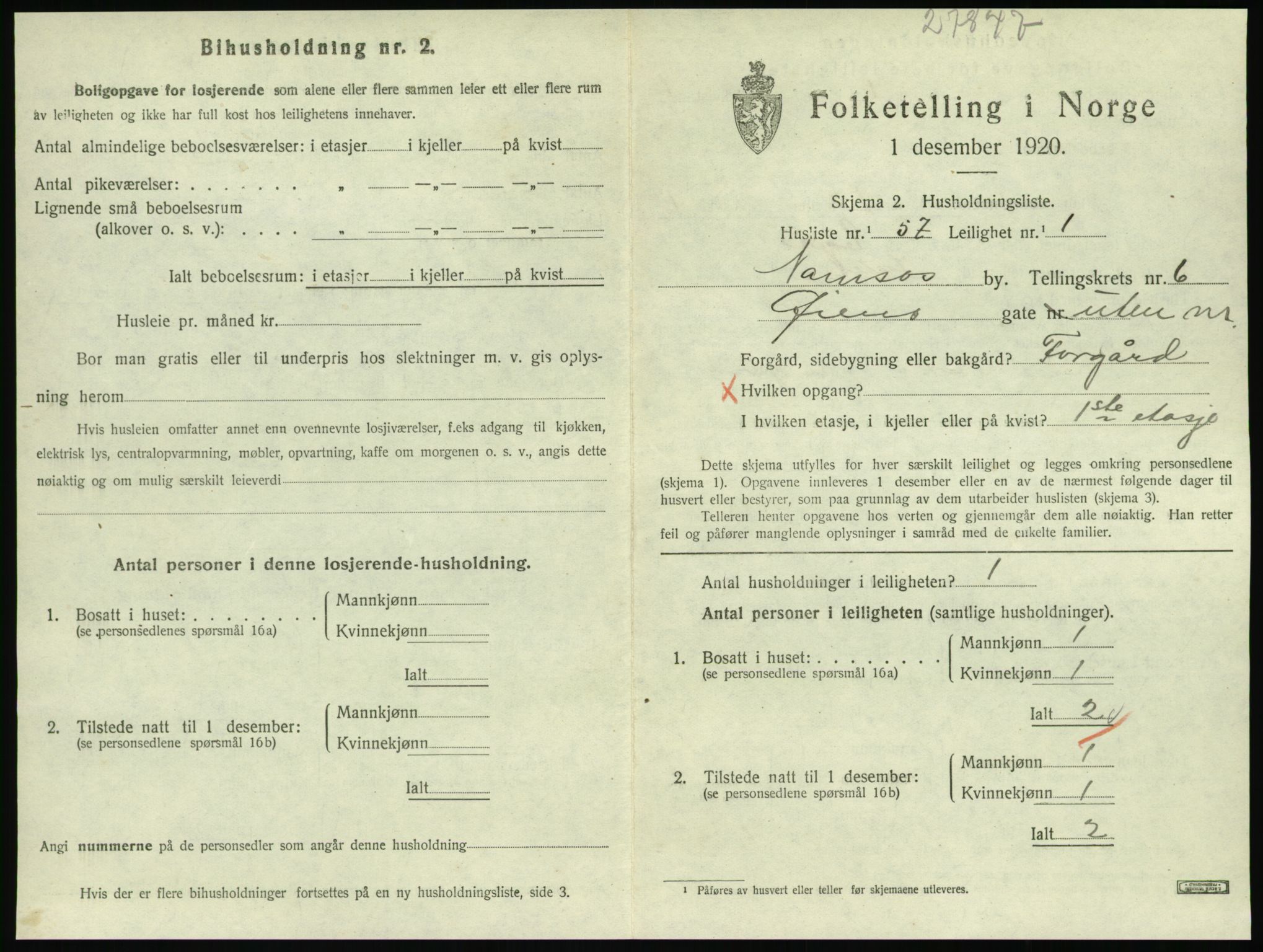 SAT, 1920 census for Namsos, 1920, p. 1993