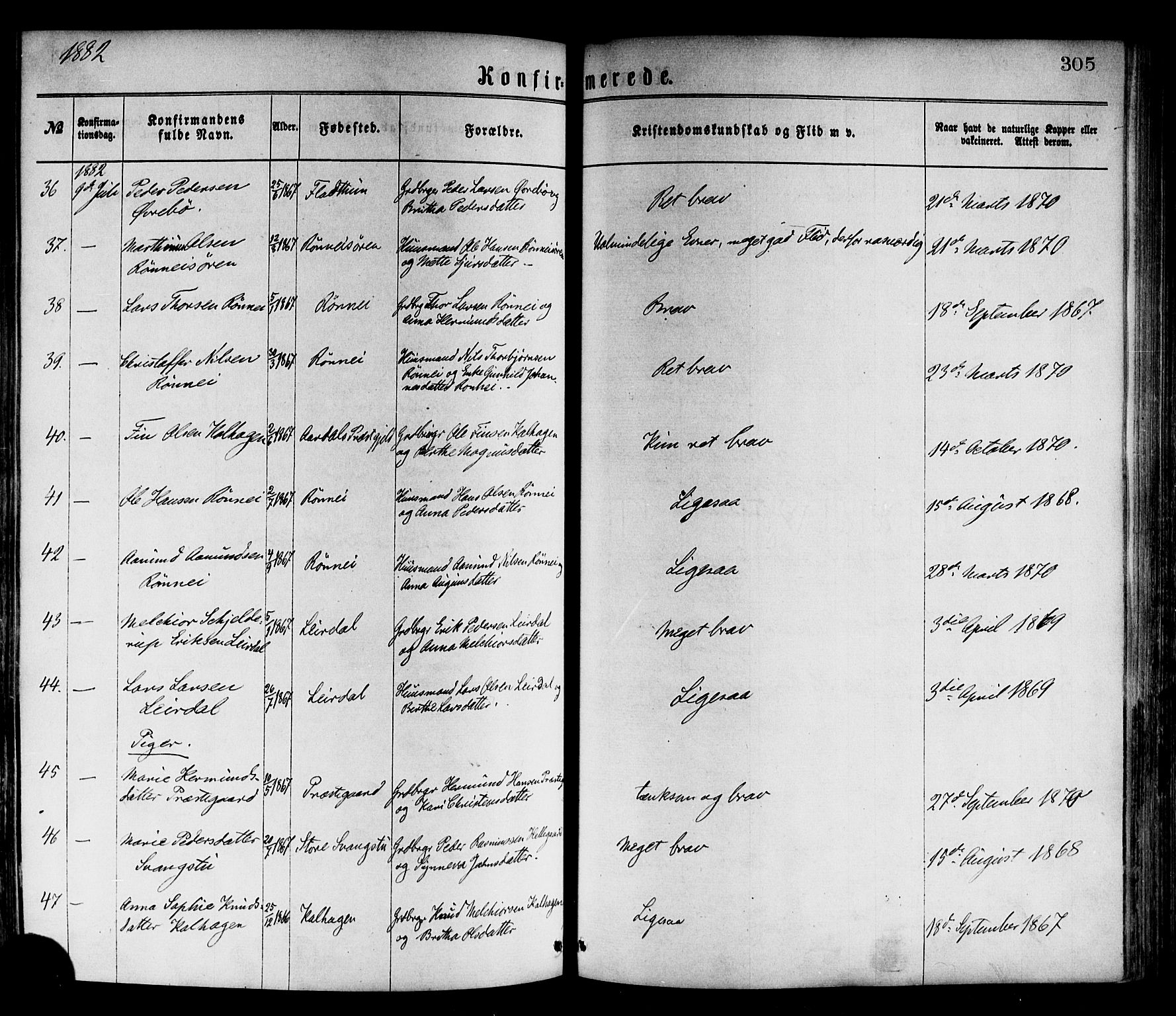 Luster sokneprestembete, SAB/A-81101/H/Haa/Haaa/L0010: Parish register (official) no. A 10, 1871-1886, p. 305