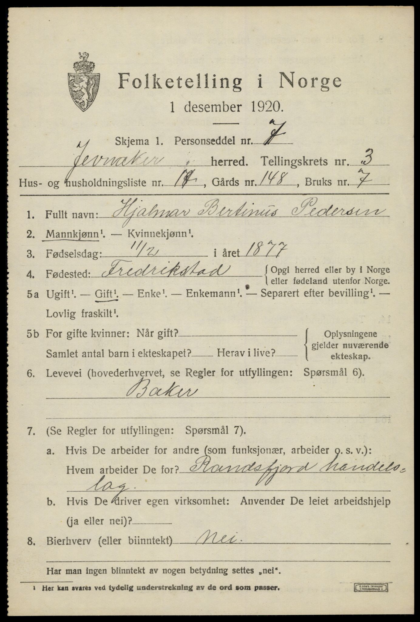 SAH, 1920 census for Jevnaker, 1920, p. 6055