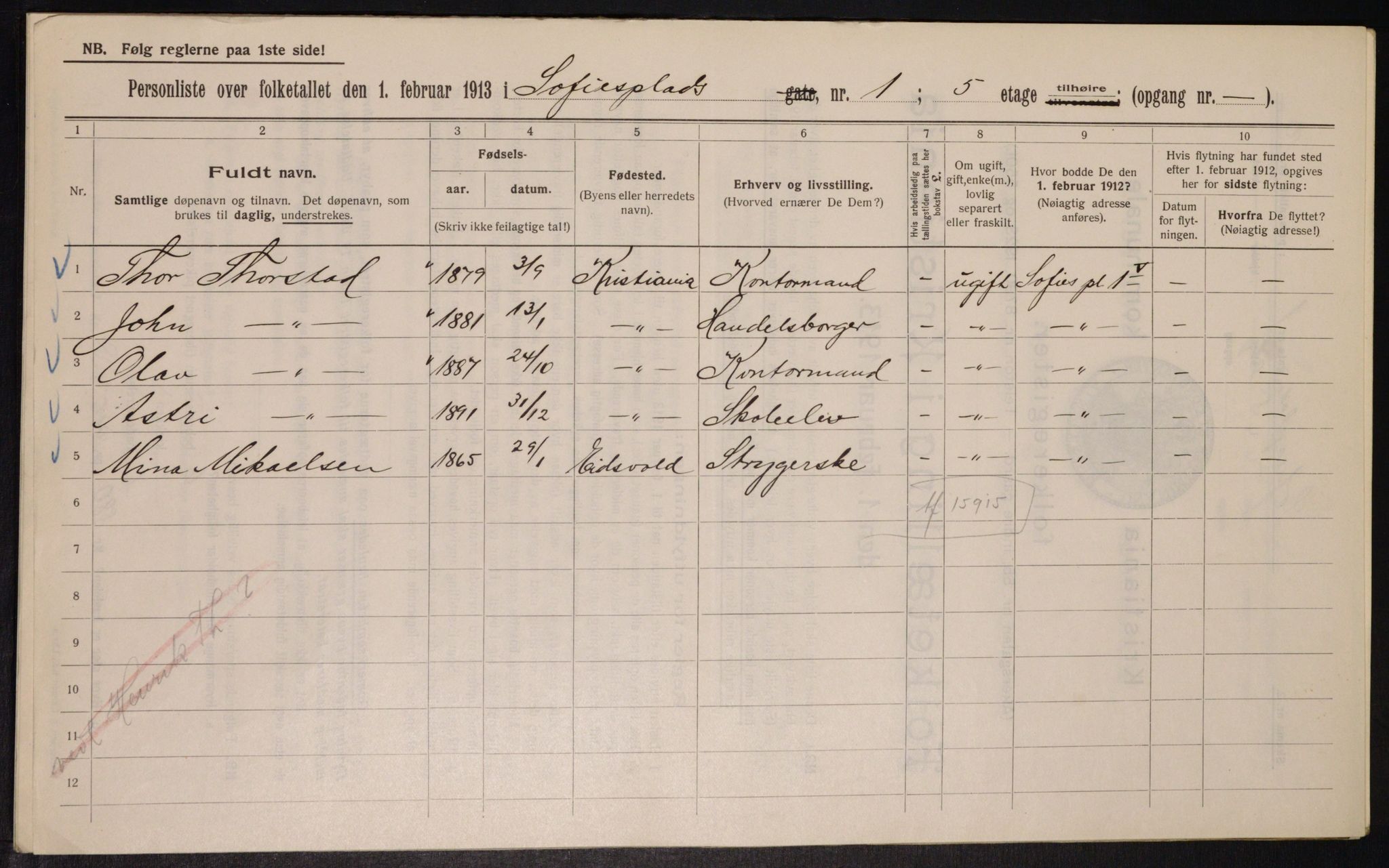 OBA, Municipal Census 1913 for Kristiania, 1913, p. 99359