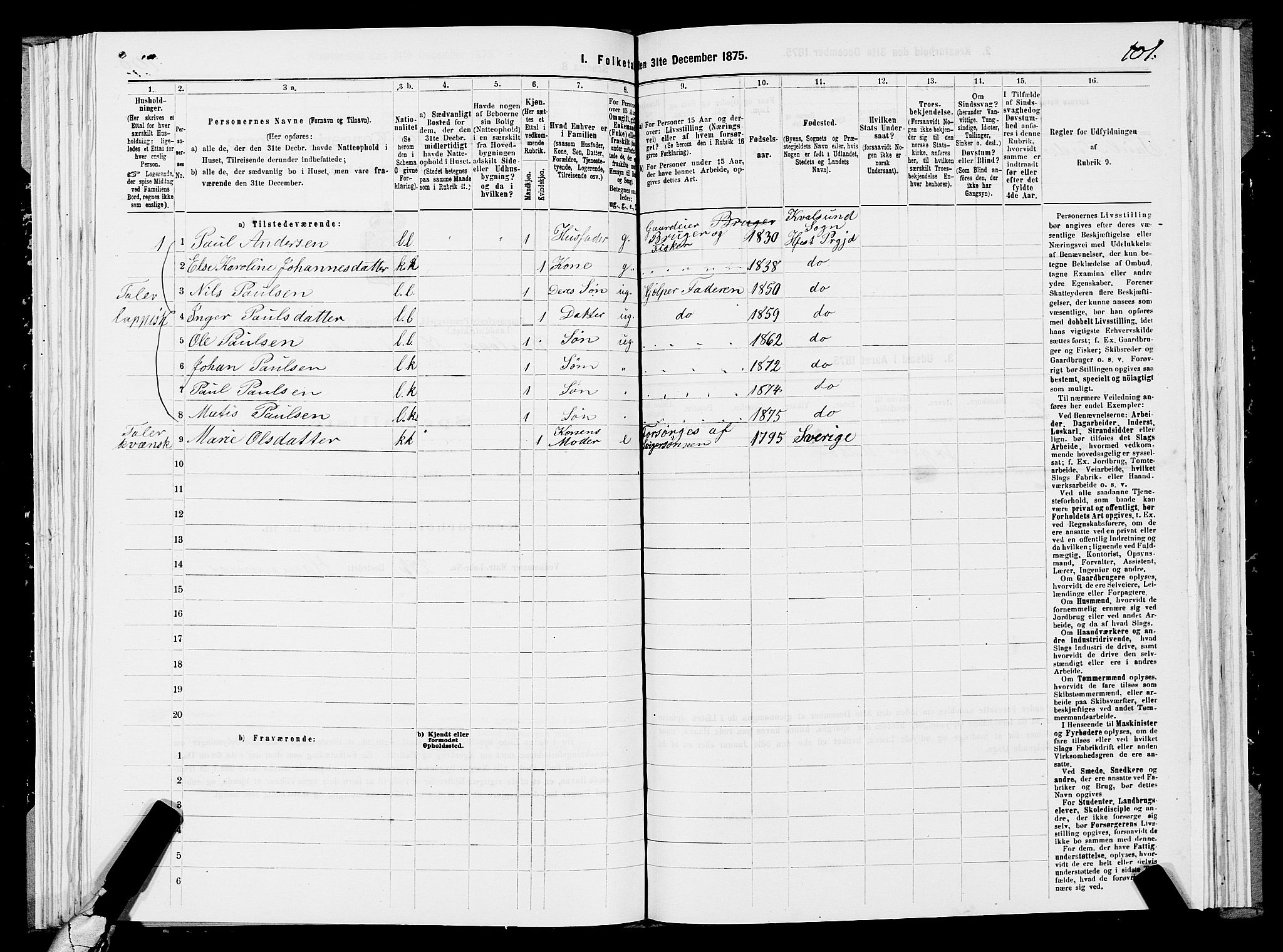 SATØ, 1875 census for 2016L Hammerfest/Hammerfest og Kvalsund, 1875, p. 2101