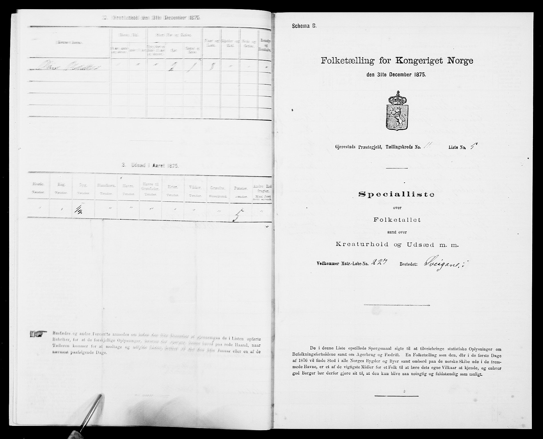 SAK, 1875 census for 0911P Gjerstad, 1875, p. 1127