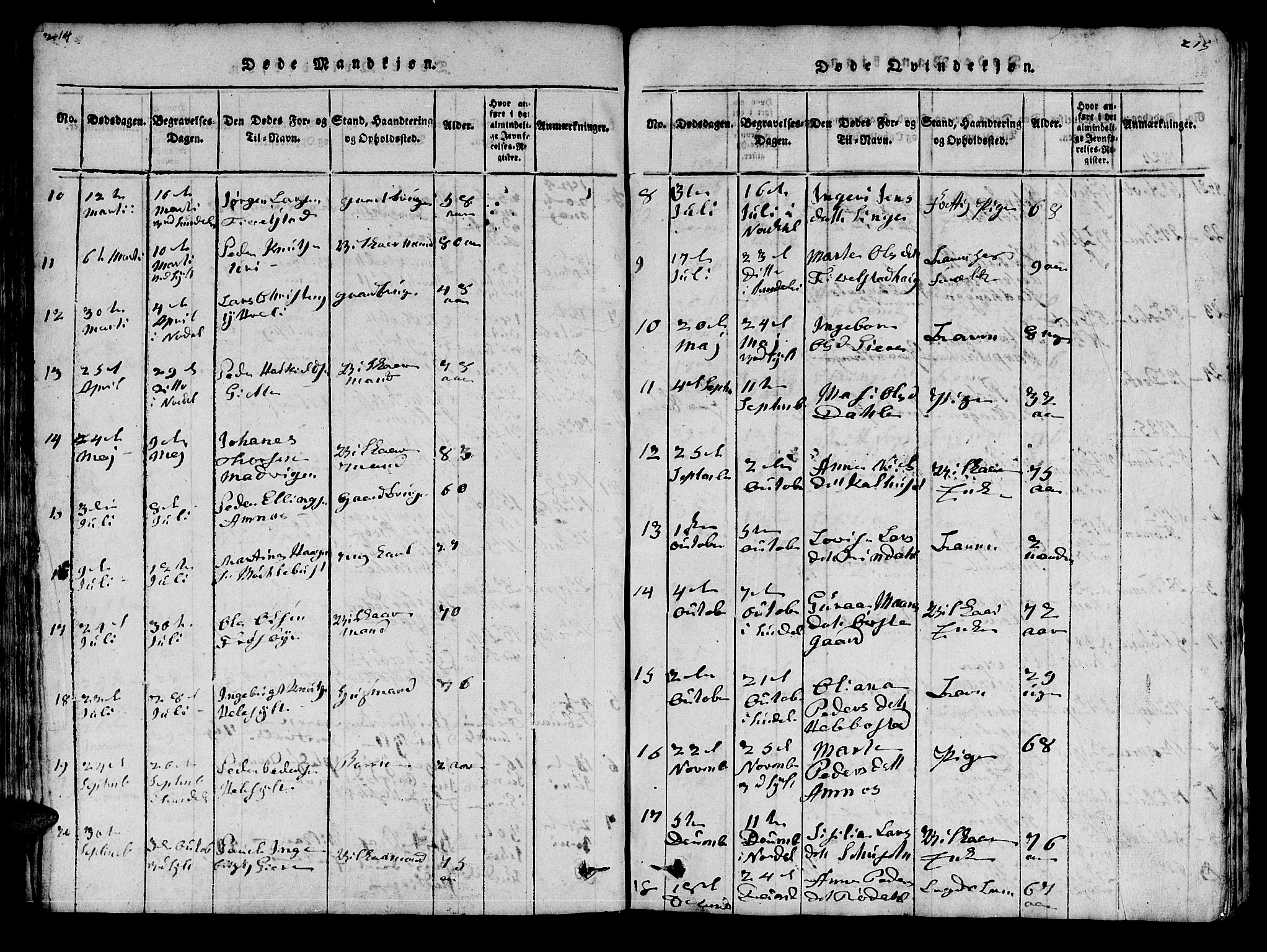 Ministerialprotokoller, klokkerbøker og fødselsregistre - Møre og Romsdal, SAT/A-1454/519/L0246: Parish register (official) no. 519A05, 1817-1834, p. 214-215