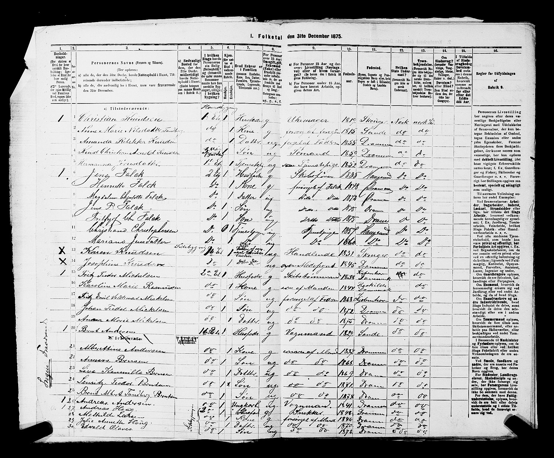 SAKO, 1875 census for 0602 Drammen, 1875, p. 3312