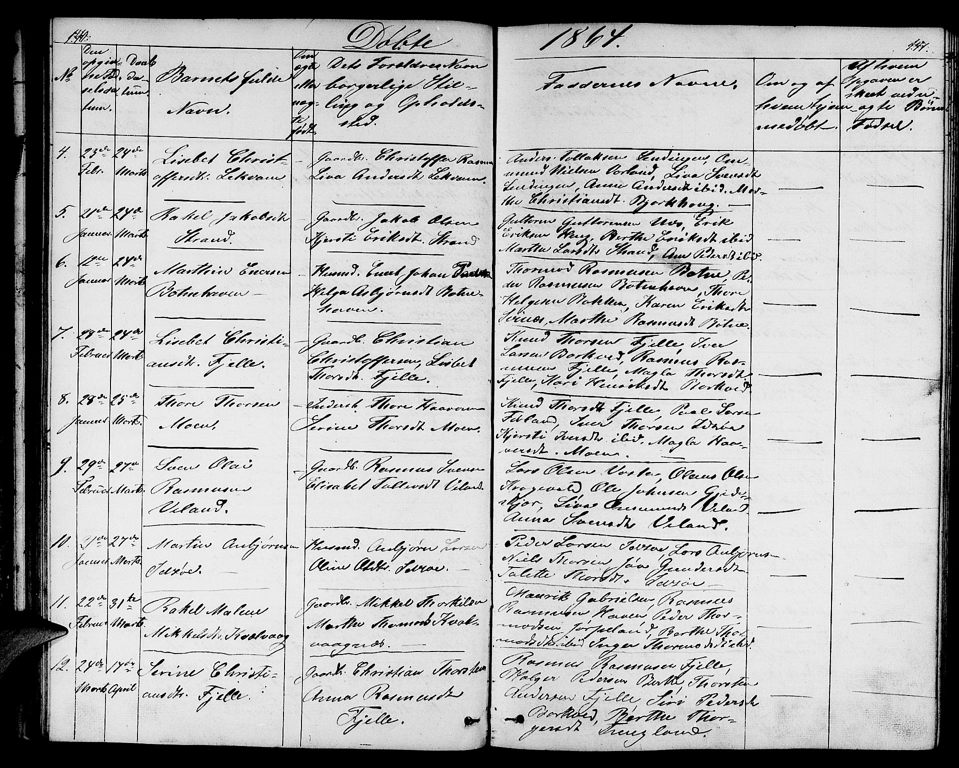 Strand sokneprestkontor, AV/SAST-A-101828/H/Ha/Hab/L0003: Parish register (copy) no. B 3, 1855-1881, p. 140-141