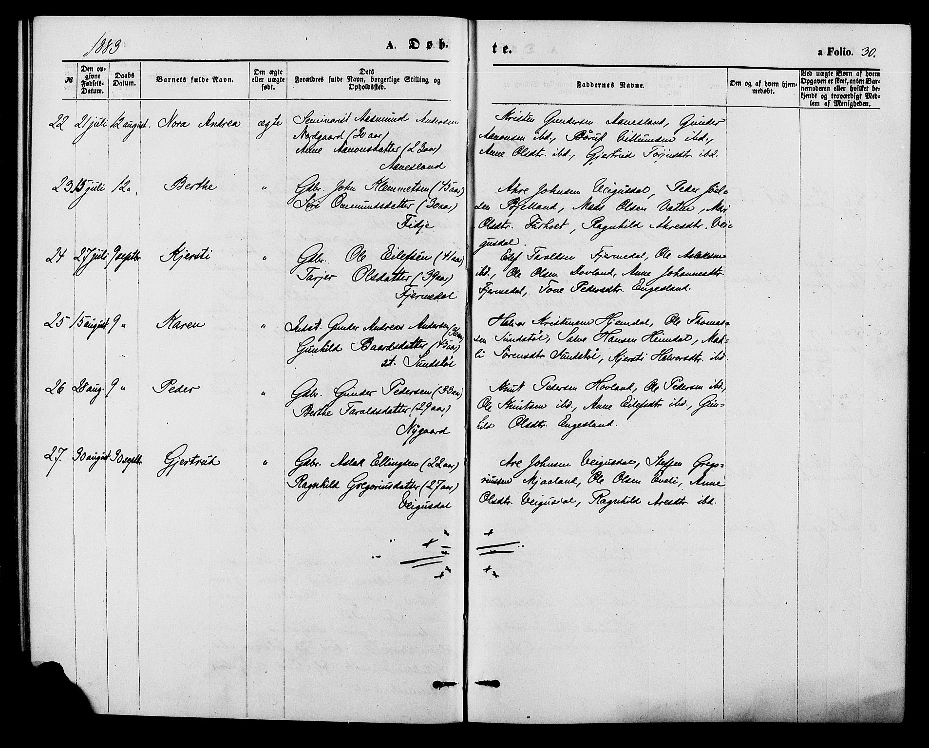 Herefoss sokneprestkontor, SAK/1111-0019/F/Fa/Fab/L0003: Parish register (official) no. A 3, 1875-1886, p. 30
