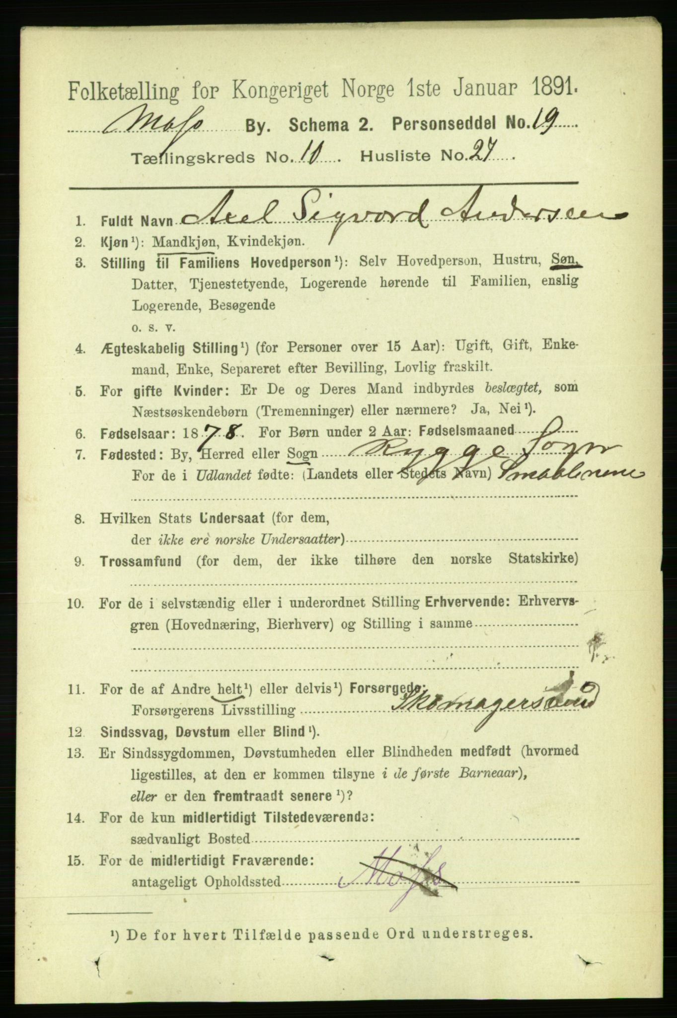 RA, 1891 census for 0104 Moss, 1891, p. 6008