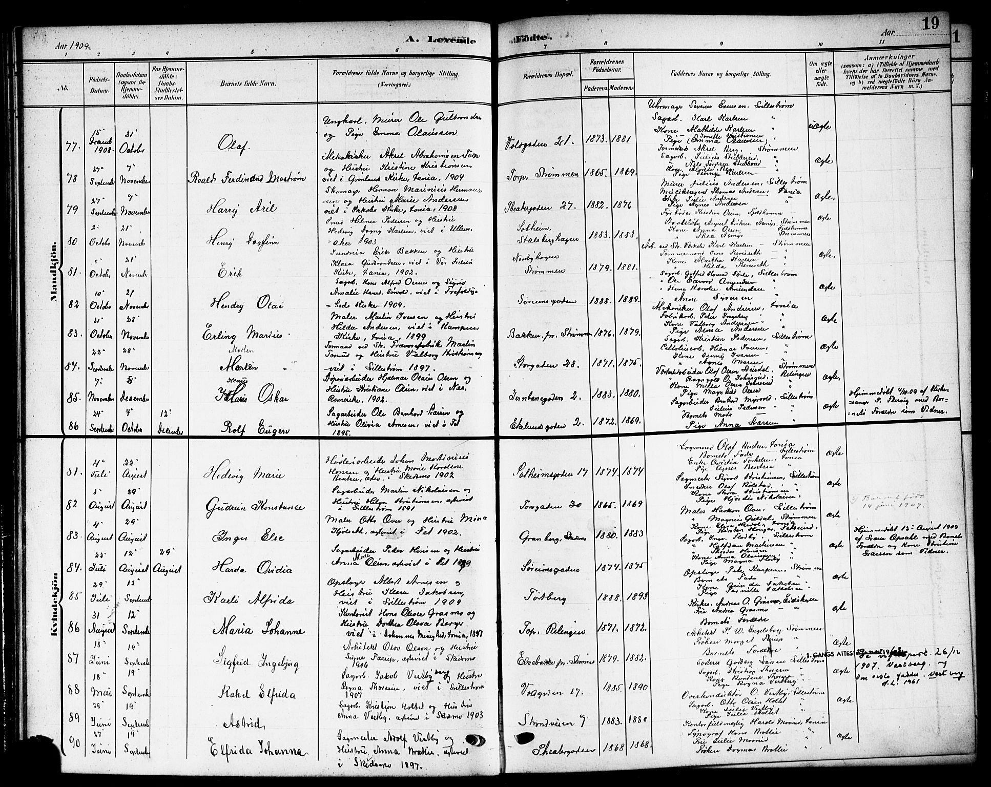 Skedsmo prestekontor Kirkebøker, SAO/A-10033a/G/Gc/L0001: Parish register (copy) no. III 1, 1908-1916, p. 19