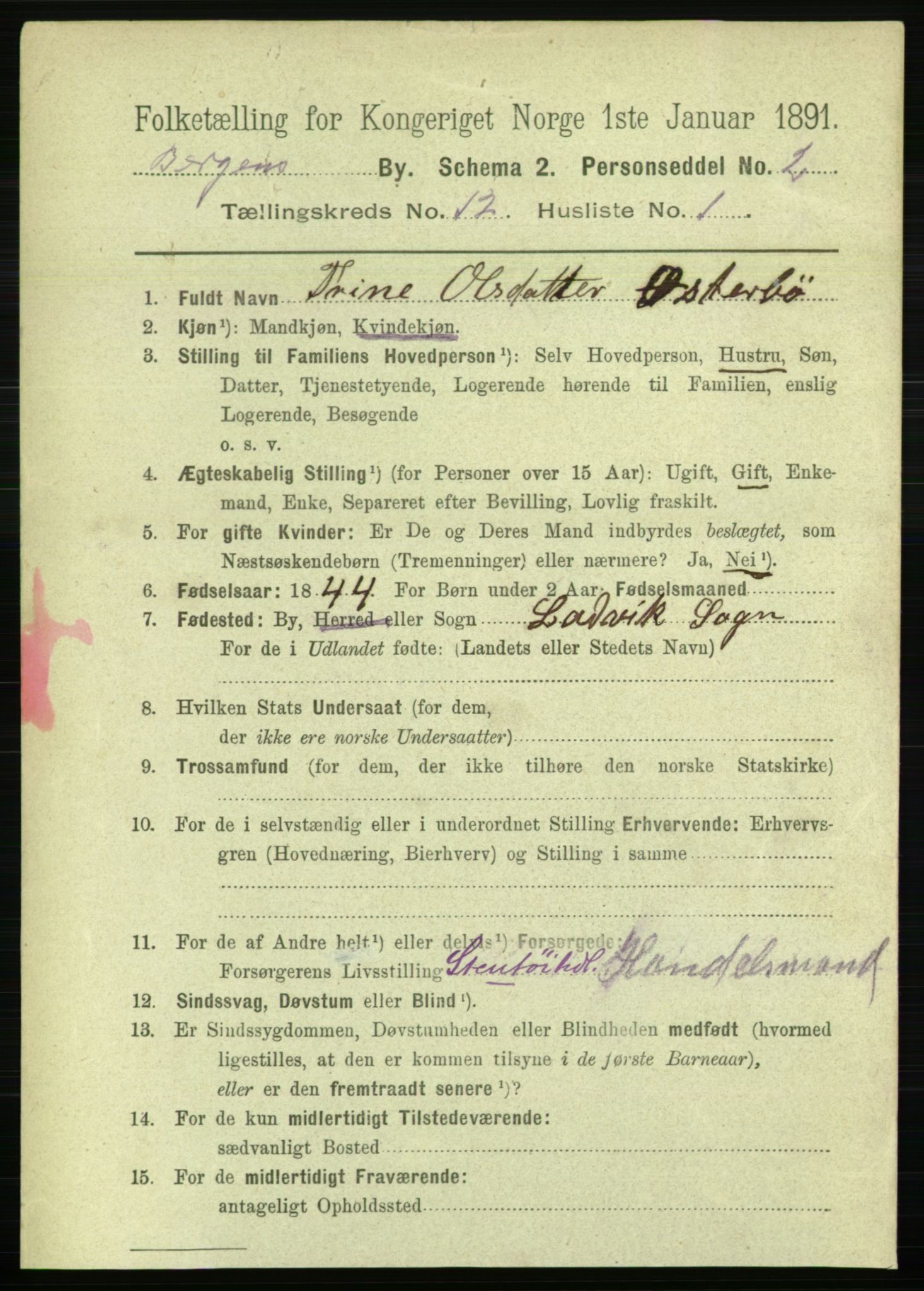 RA, 1891 Census for 1301 Bergen, 1891, p. 20874