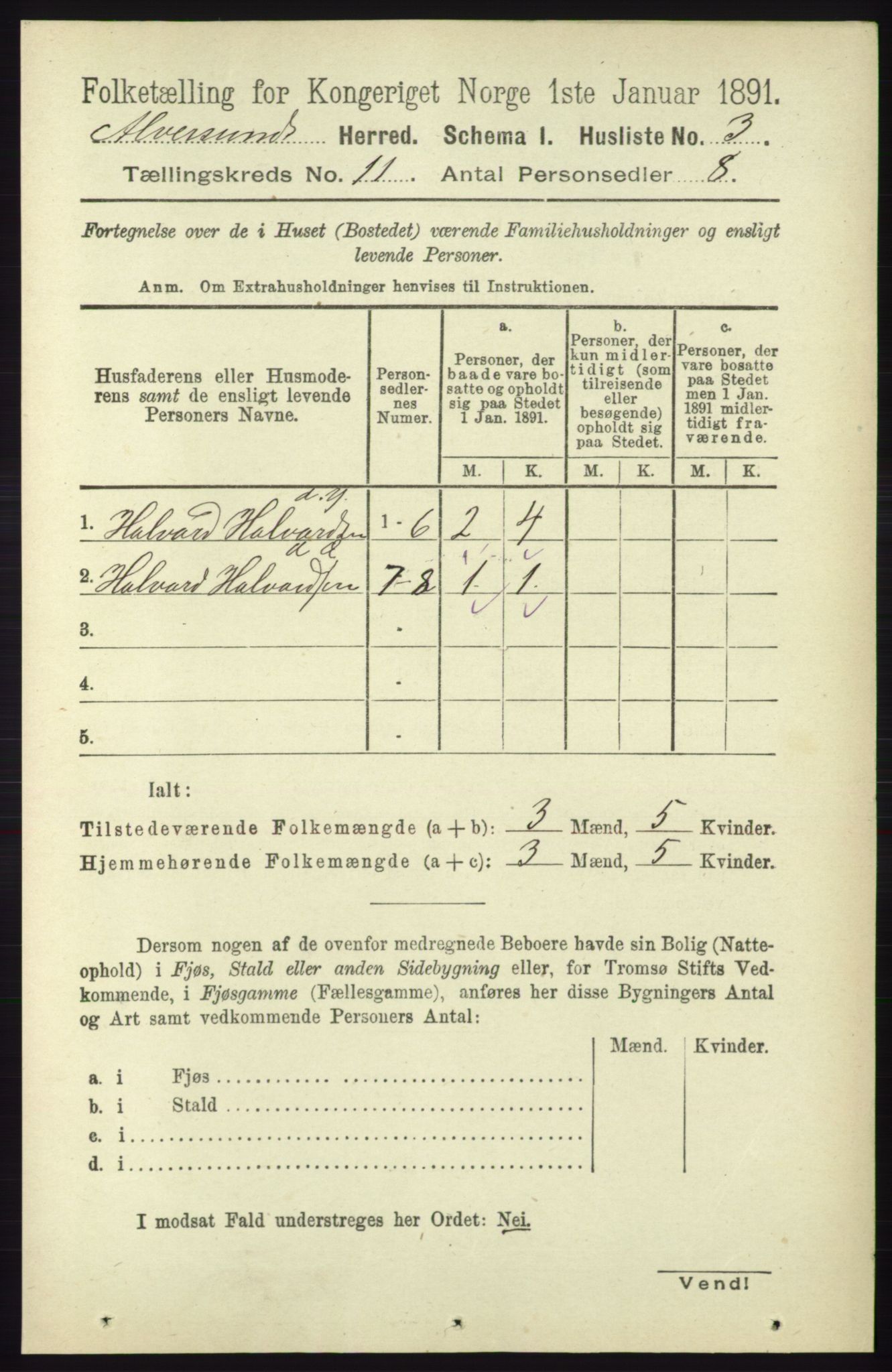 RA, 1891 census for 1257 Alversund, 1891, p. 3679