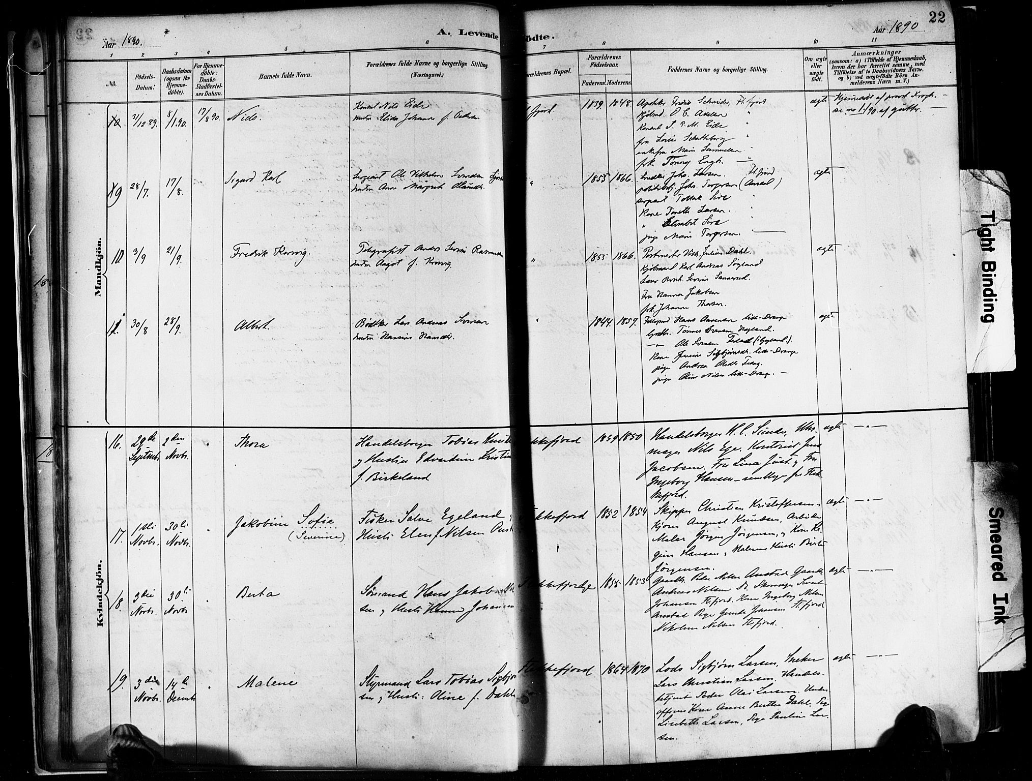 Flekkefjord sokneprestkontor, AV/SAK-1111-0012/F/Fa/Faa/L0001: Parish register (official) no. A 1, 1885-1900, p. 22