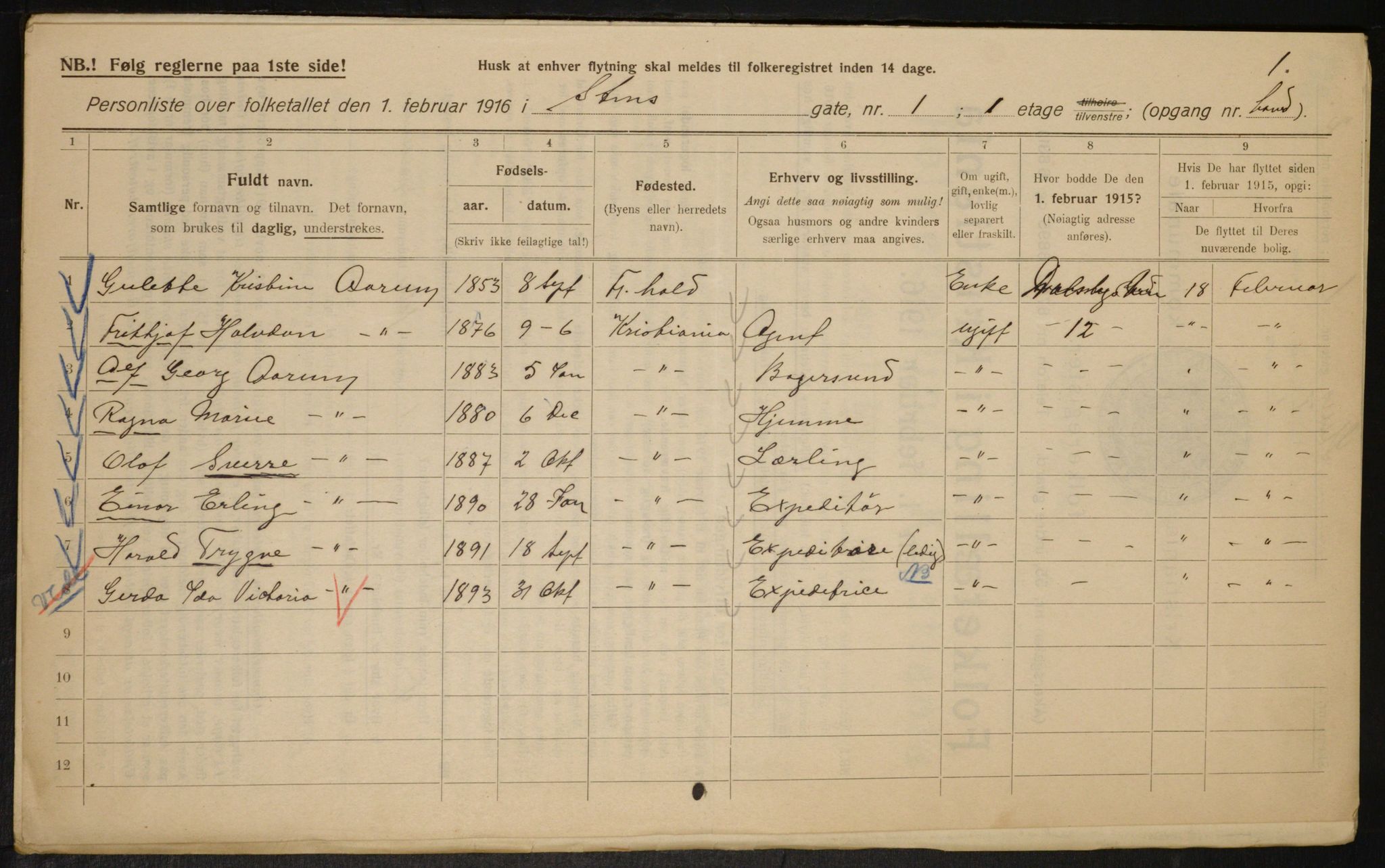 OBA, Municipal Census 1916 for Kristiania, 1916, p. 104465