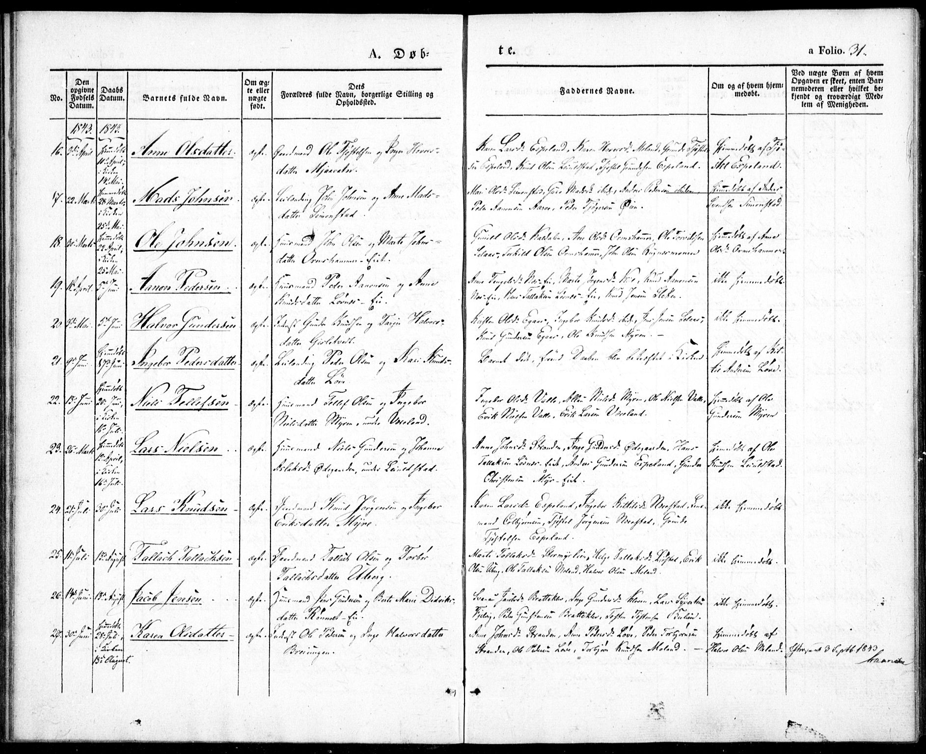 Gjerstad sokneprestkontor, AV/SAK-1111-0014/F/Fa/Fab/L0002: Parish register (official) no. A 2, 1835-1852, p. 31