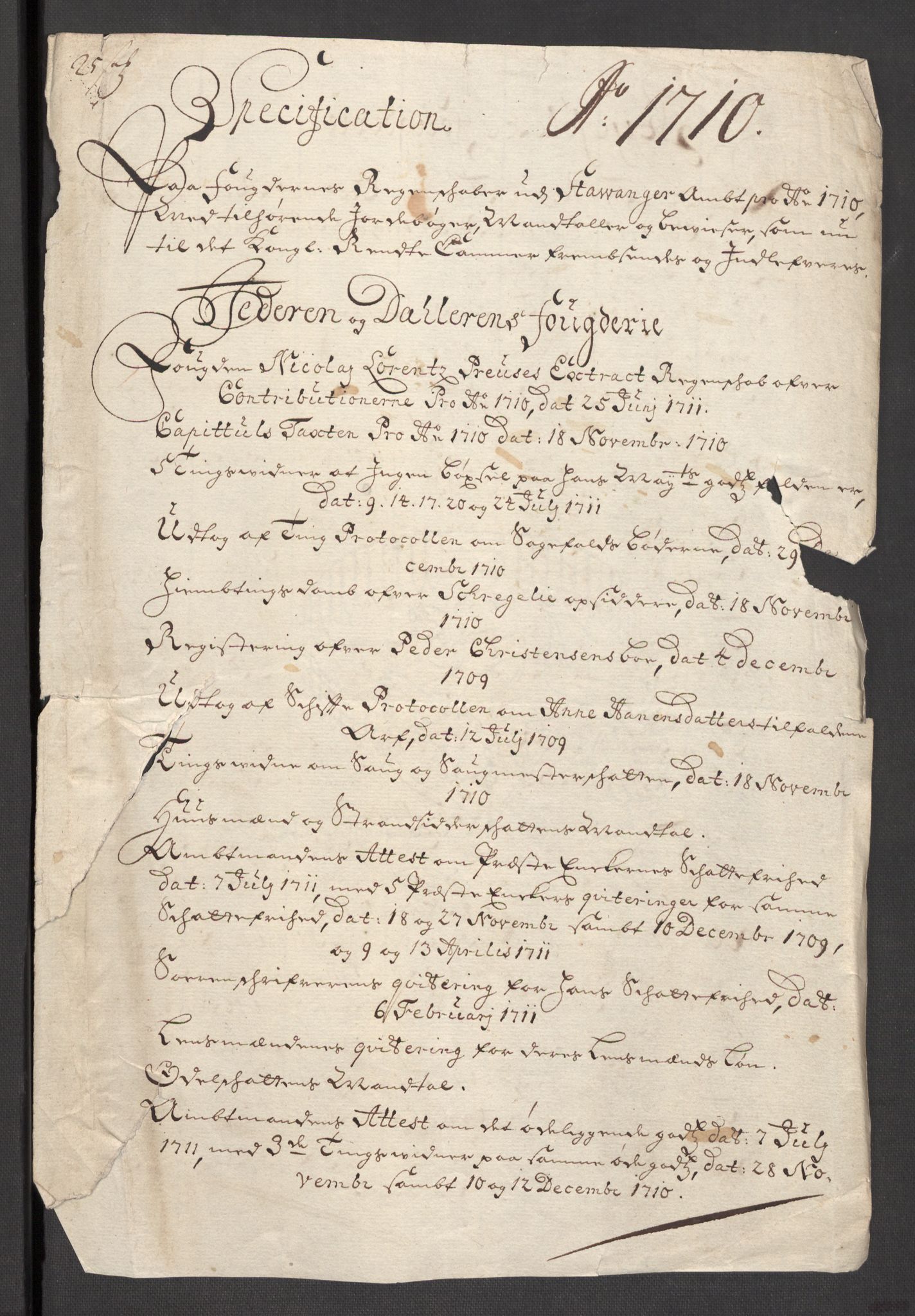Rentekammeret inntil 1814, Reviderte regnskaper, Fogderegnskap, RA/EA-4092/R46/L2734: Fogderegnskap Jæren og Dalane, 1709-1710, p. 131