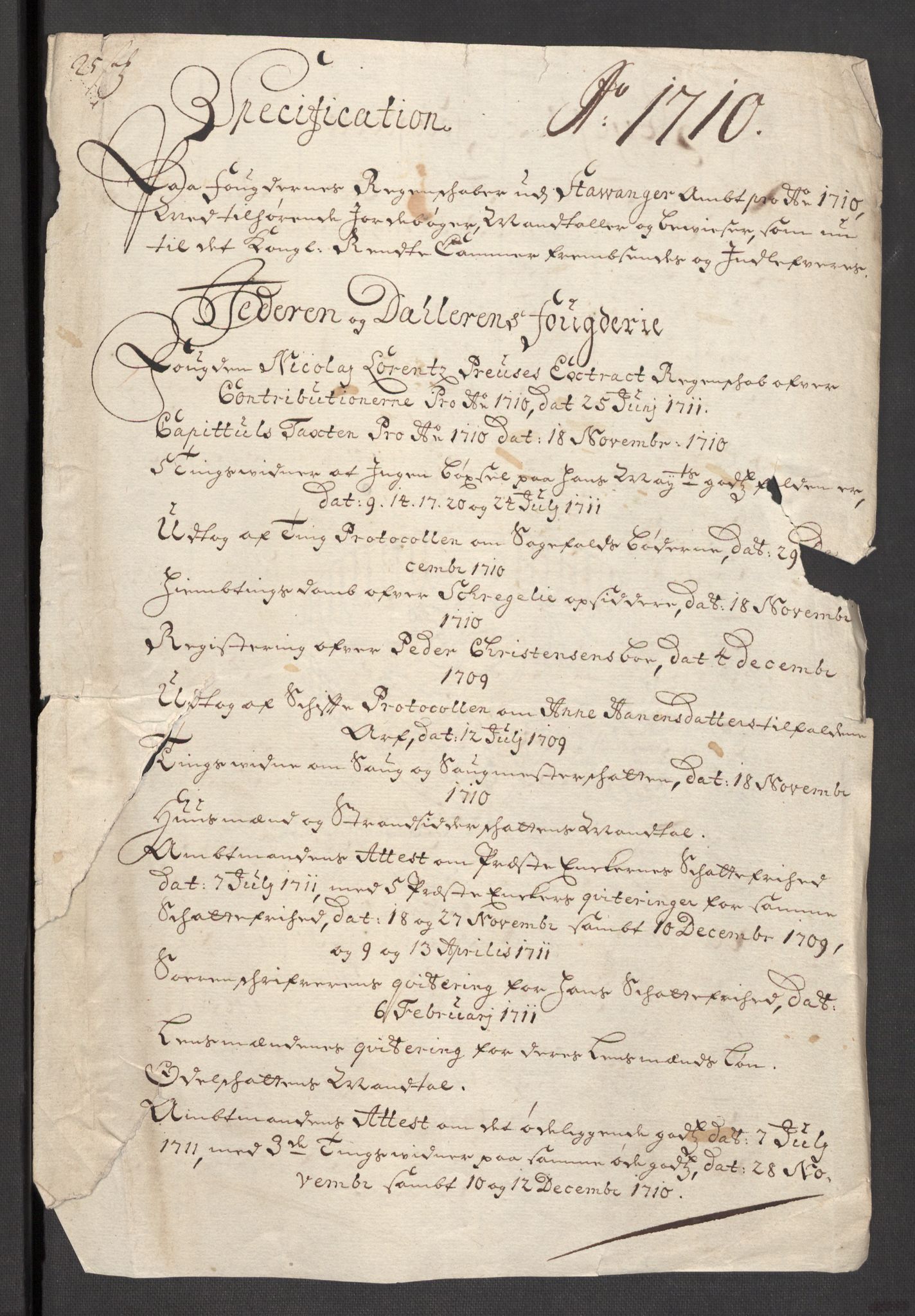 Rentekammeret inntil 1814, Reviderte regnskaper, Fogderegnskap, AV/RA-EA-4092/R46/L2734: Fogderegnskap Jæren og Dalane, 1709-1710, p. 131