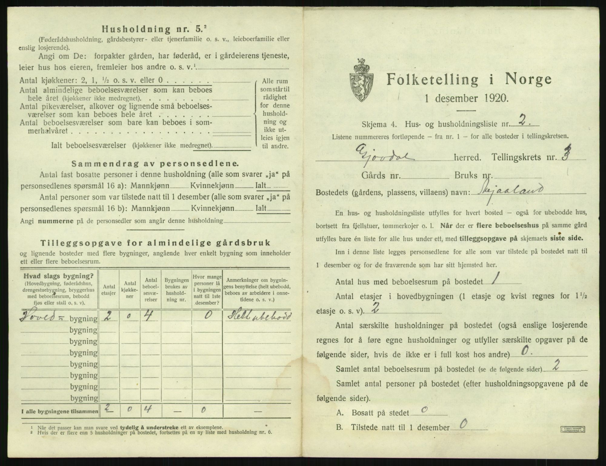 SAK, 1920 census for Gjøvdal, 1920, p. 190