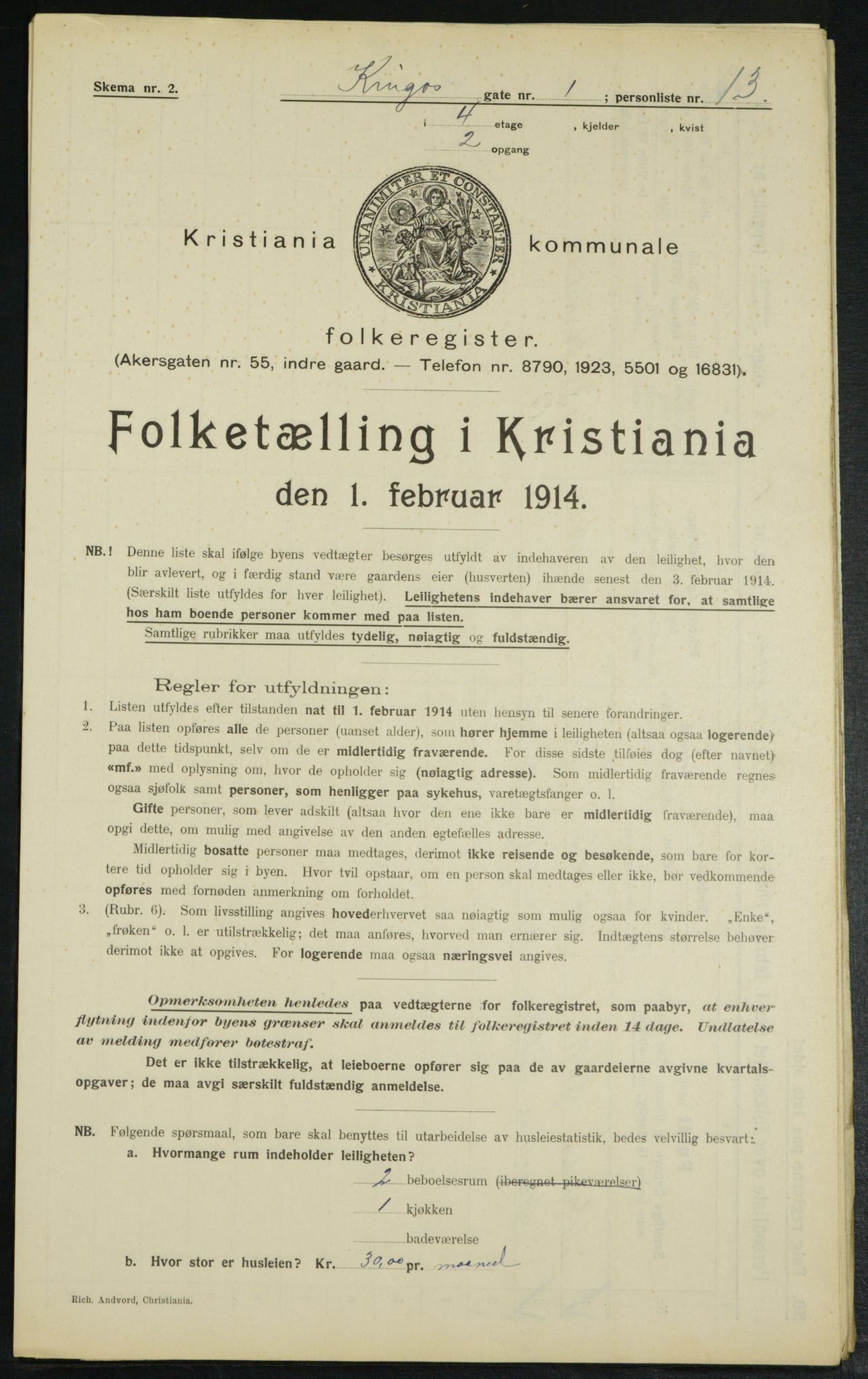 OBA, Municipal Census 1914 for Kristiania, 1914, p. 49507