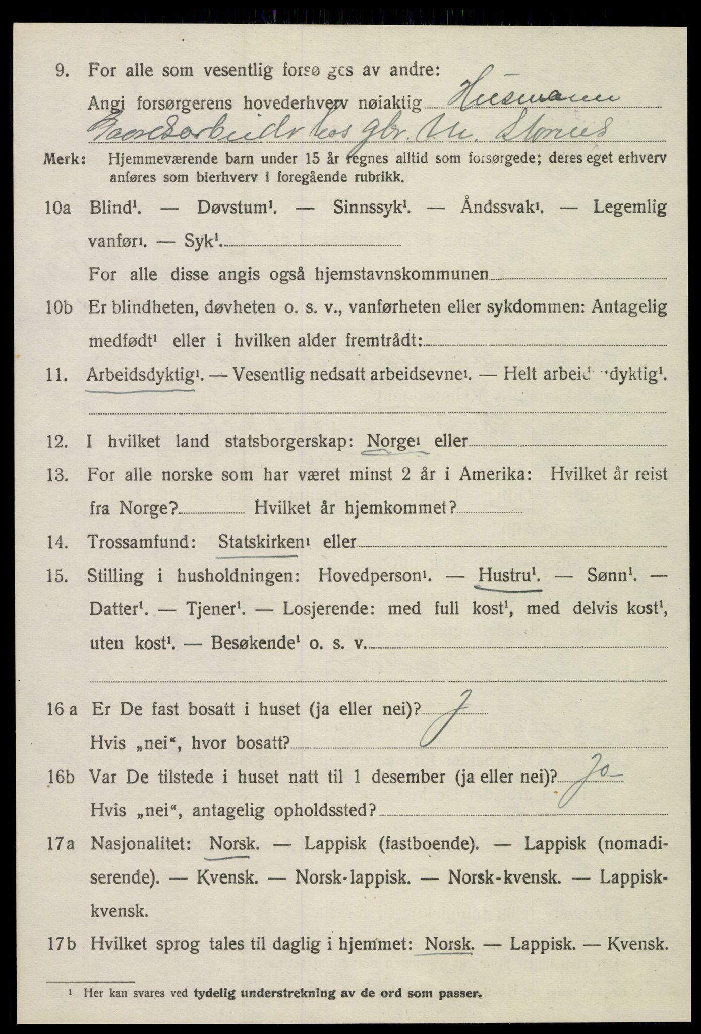 SAT, 1920 census for Sandvollan, 1920, p. 312