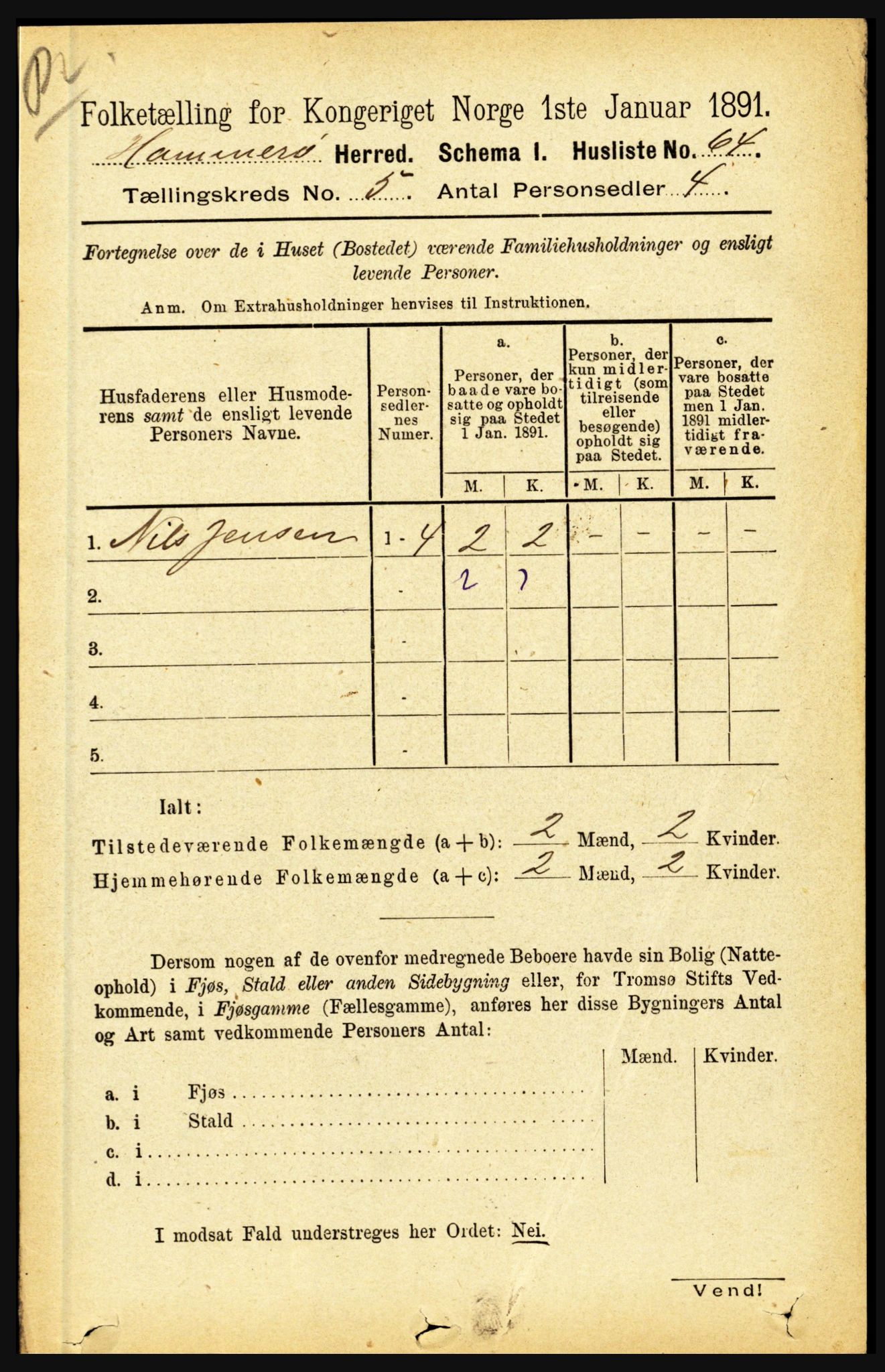 RA, 1891 census for 1849 Hamarøy, 1891, p. 2471