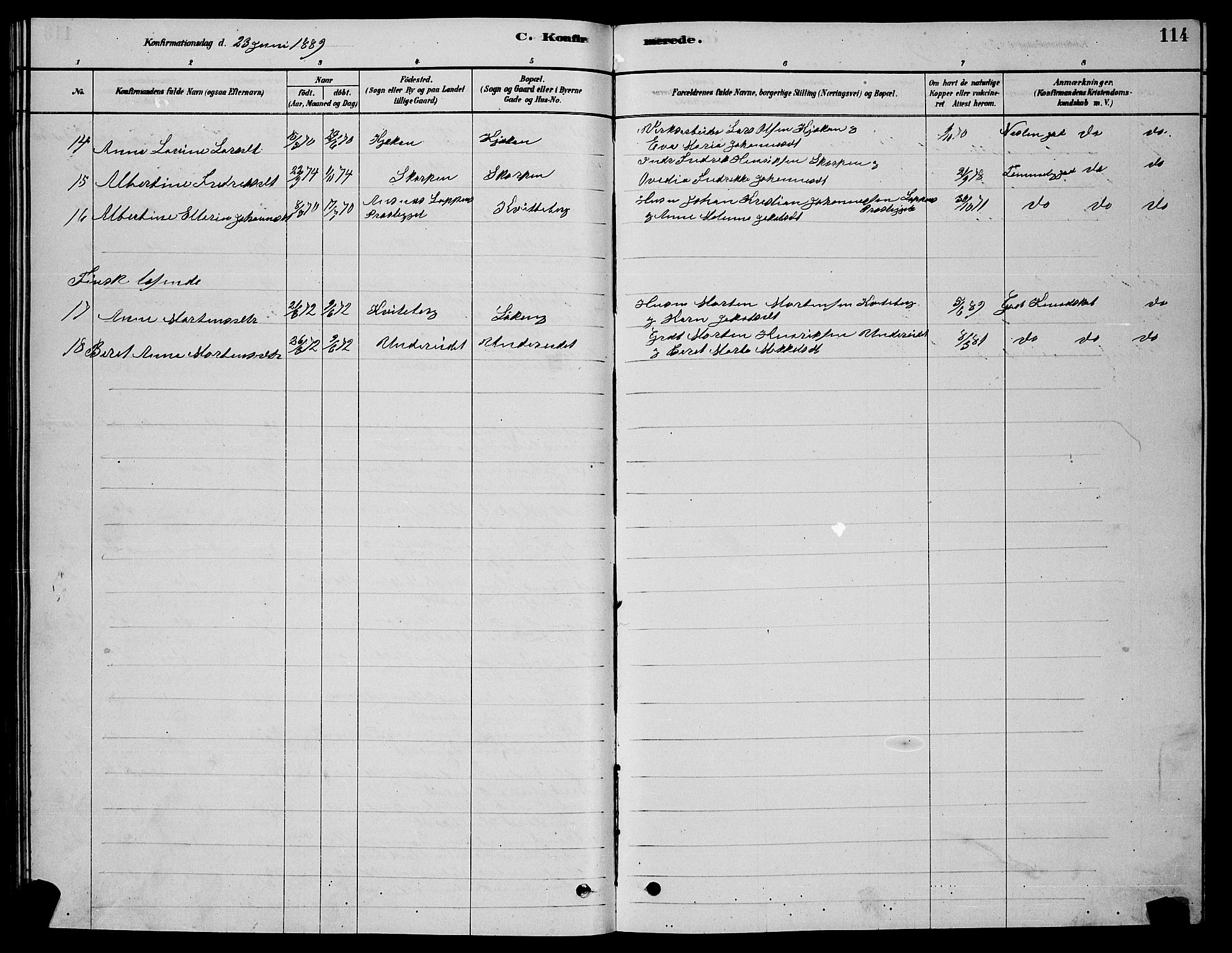 Skjervøy sokneprestkontor, SATØ/S-1300/H/Ha/Hab/L0015klokker: Parish register (copy) no. 15, 1878-1890, p. 114