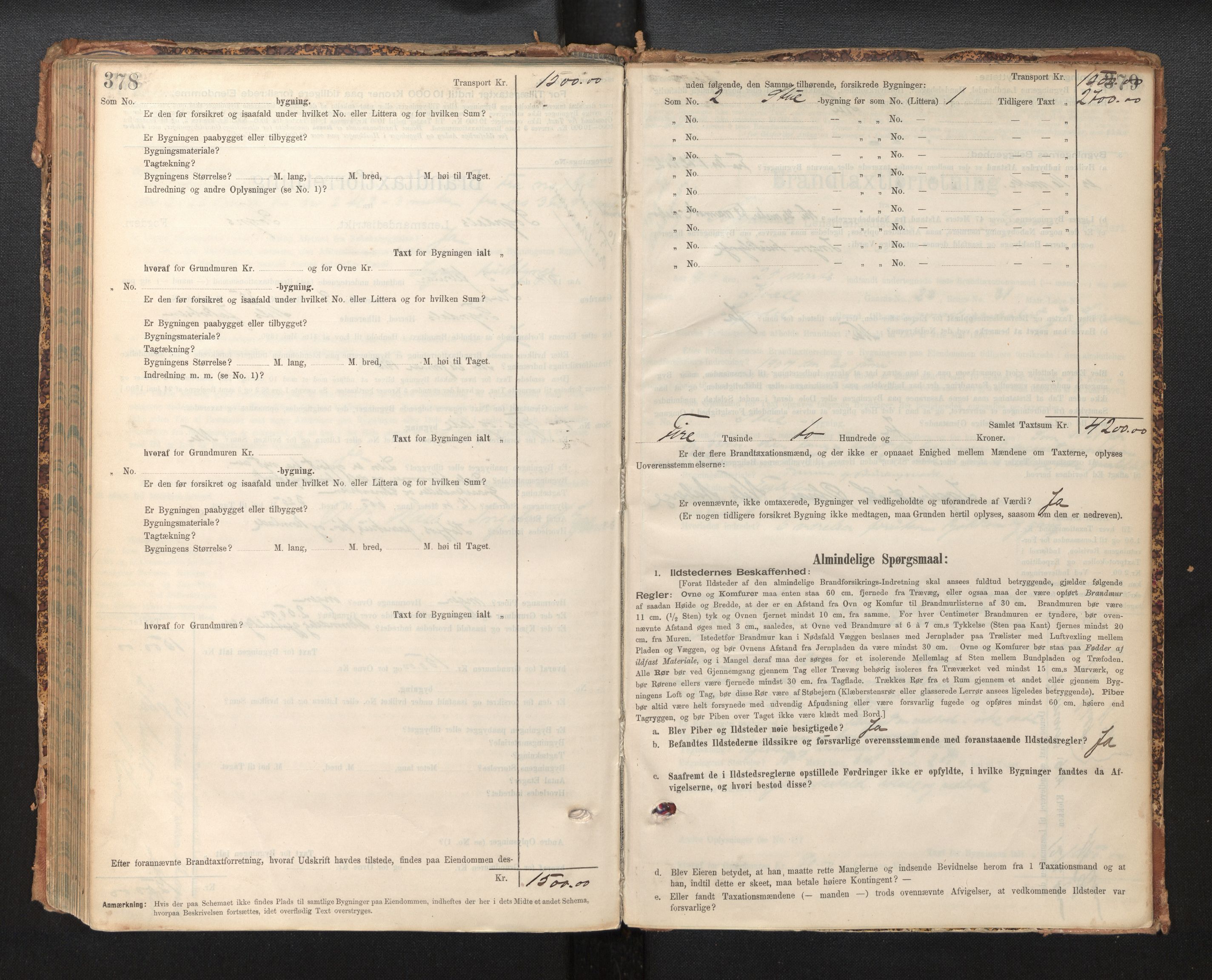 Lensmannen i Sogndal, AV/SAB-A-29901/0012/L0009: Branntakstprotokoll, skjematakst, 1901-1914, p. 378-379