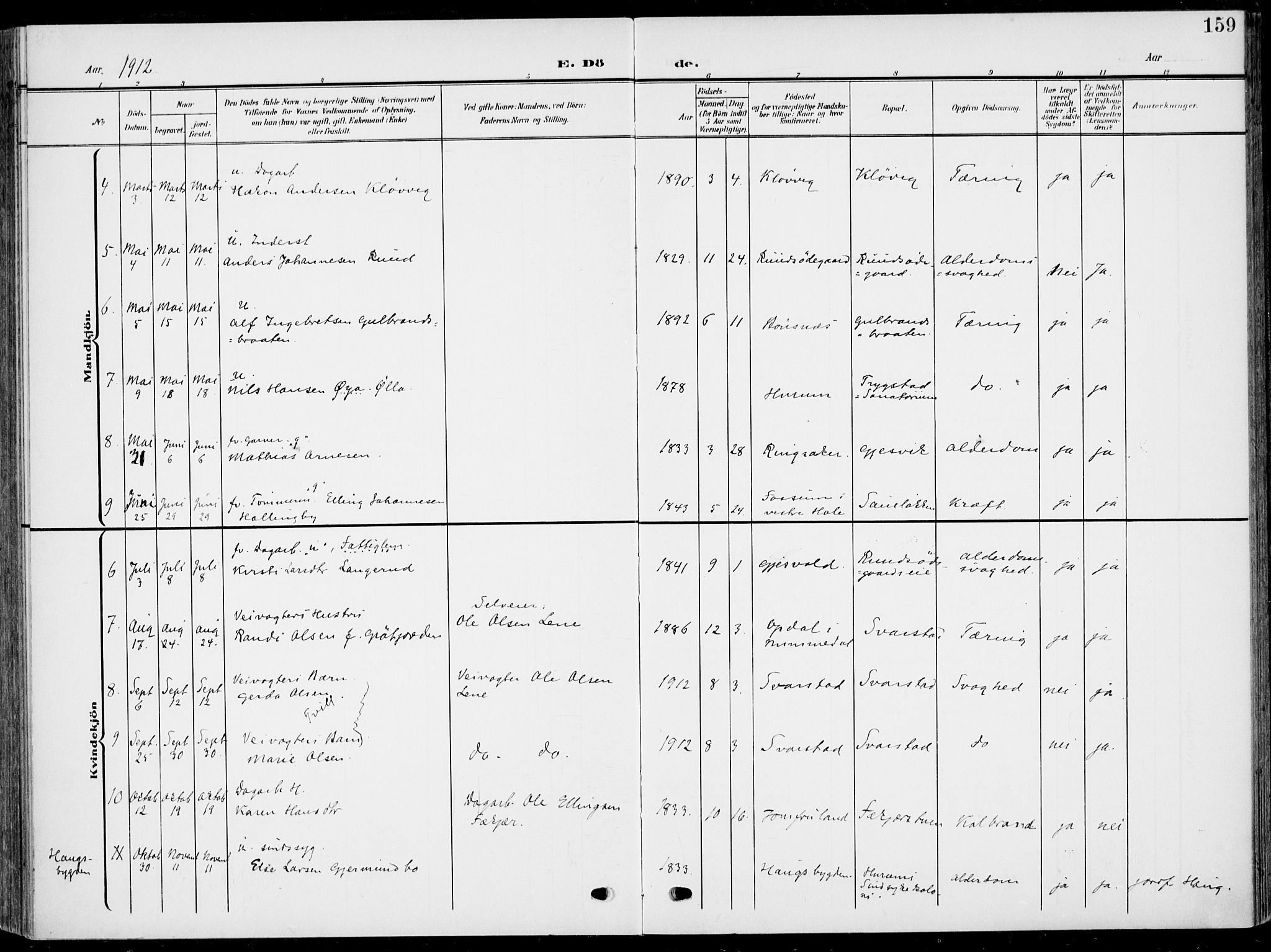 Hole kirkebøker, AV/SAKO-A-228/F/Fa/L0010: Parish register (official) no. I 10, 1907-1917, p. 159