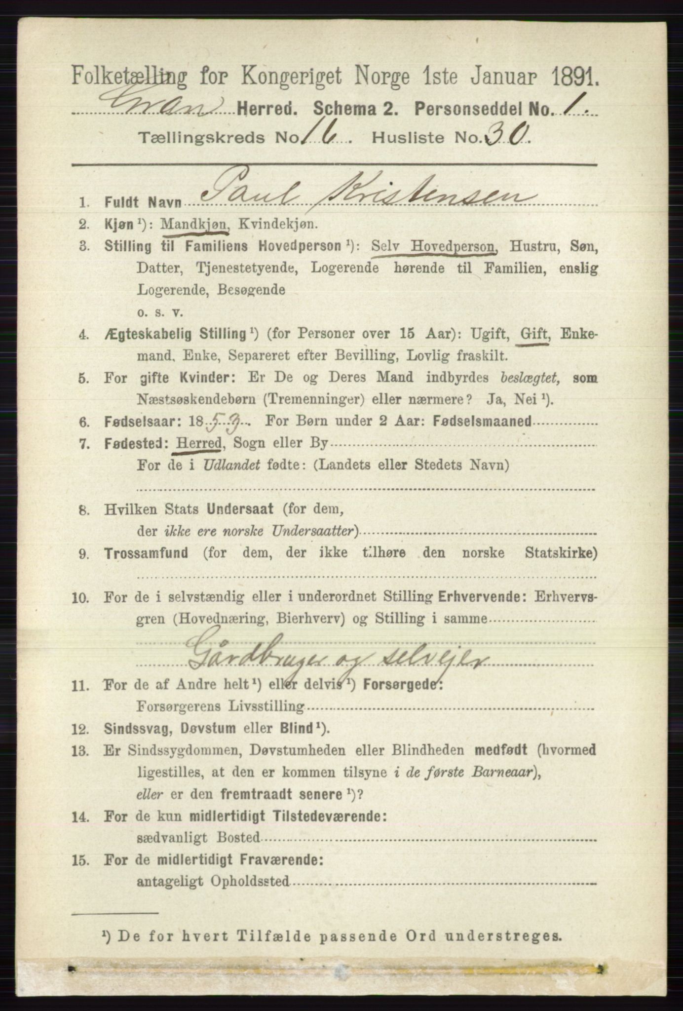 RA, 1891 census for 0534 Gran, 1891, p. 8287