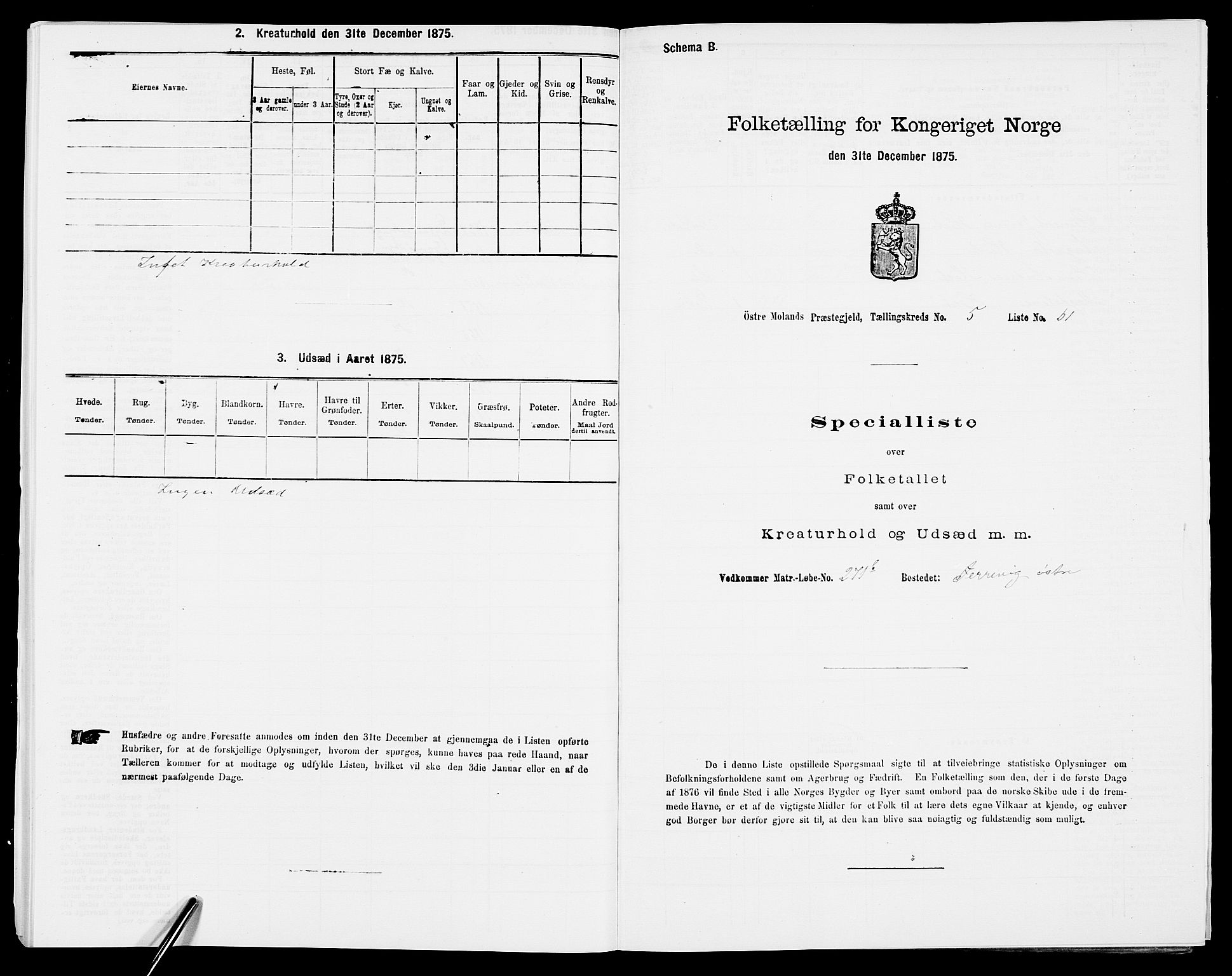 SAK, 1875 census for 0918P Austre Moland, 1875, p. 1999