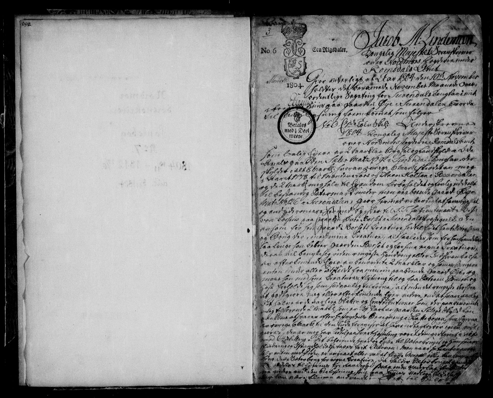 Nordmøre sorenskriveri, SAT/A-4132/1/2/2Ca/L0011: Mortgage book no. 7, 1804-1812, p. 1