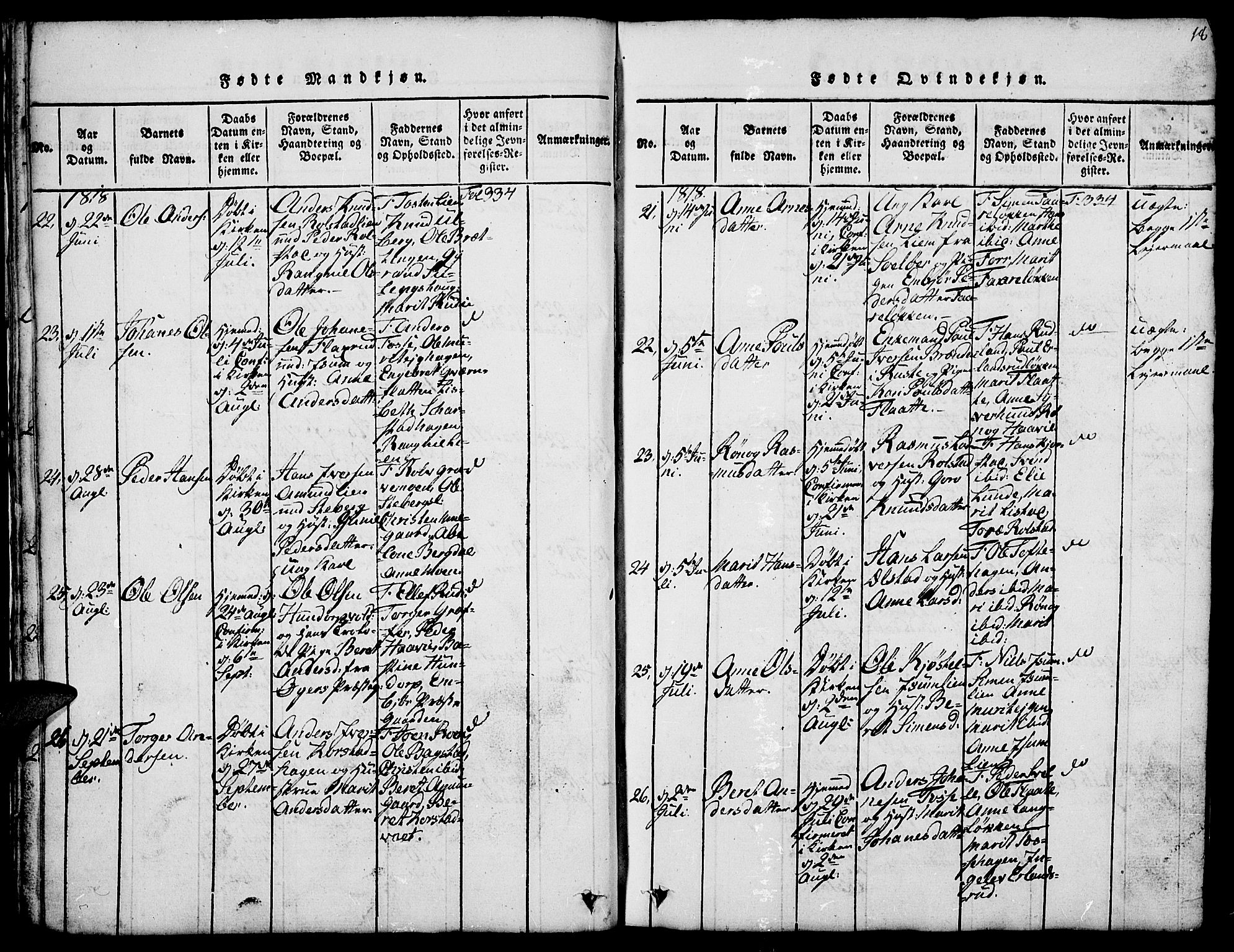 Fron prestekontor, AV/SAH-PREST-078/H/Ha/Hab/L0001: Parish register (copy) no. 1, 1816-1843, p. 18