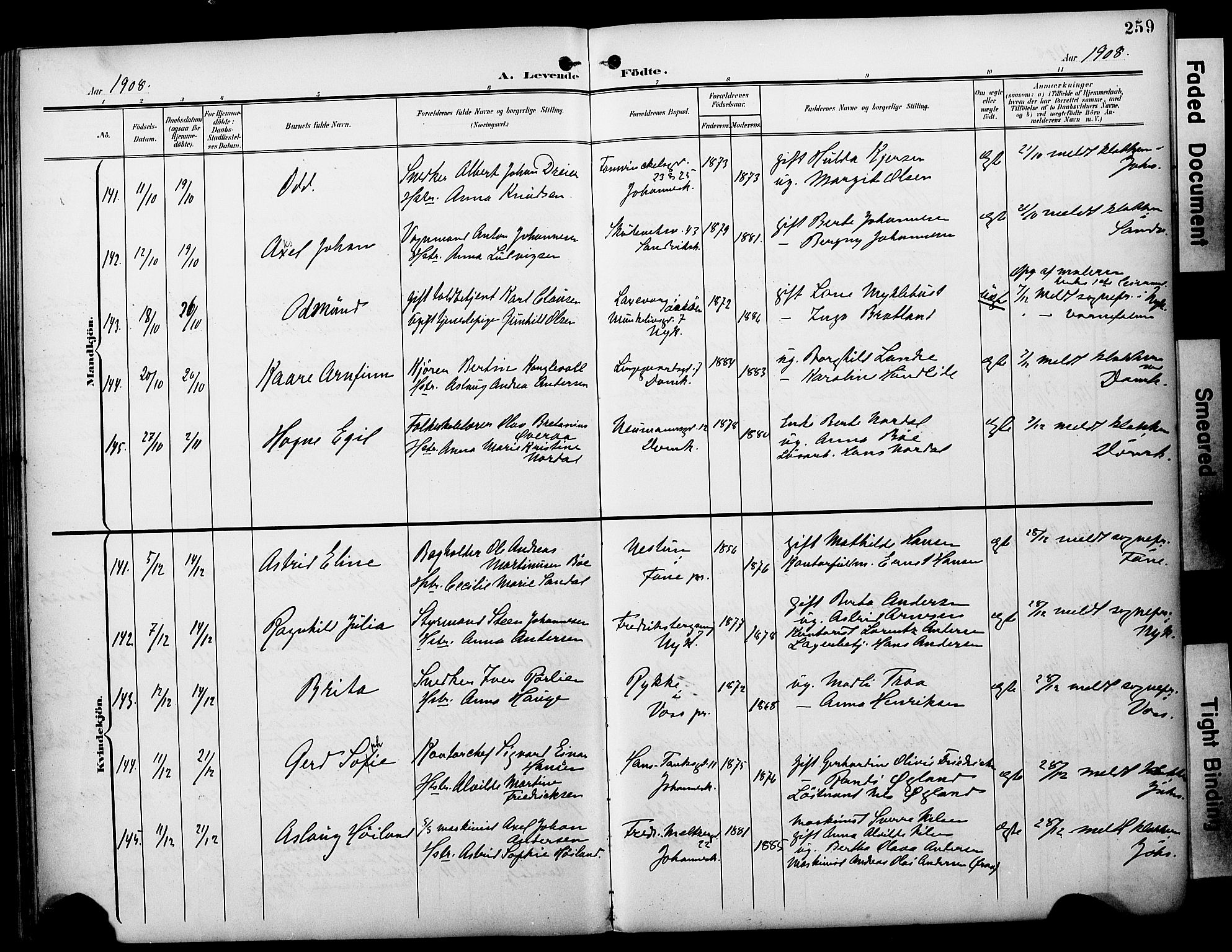 Fødselsstiftelsens sokneprestembete*, SAB/-: Parish register (official) no. A 3, 1901-1910, p. 259