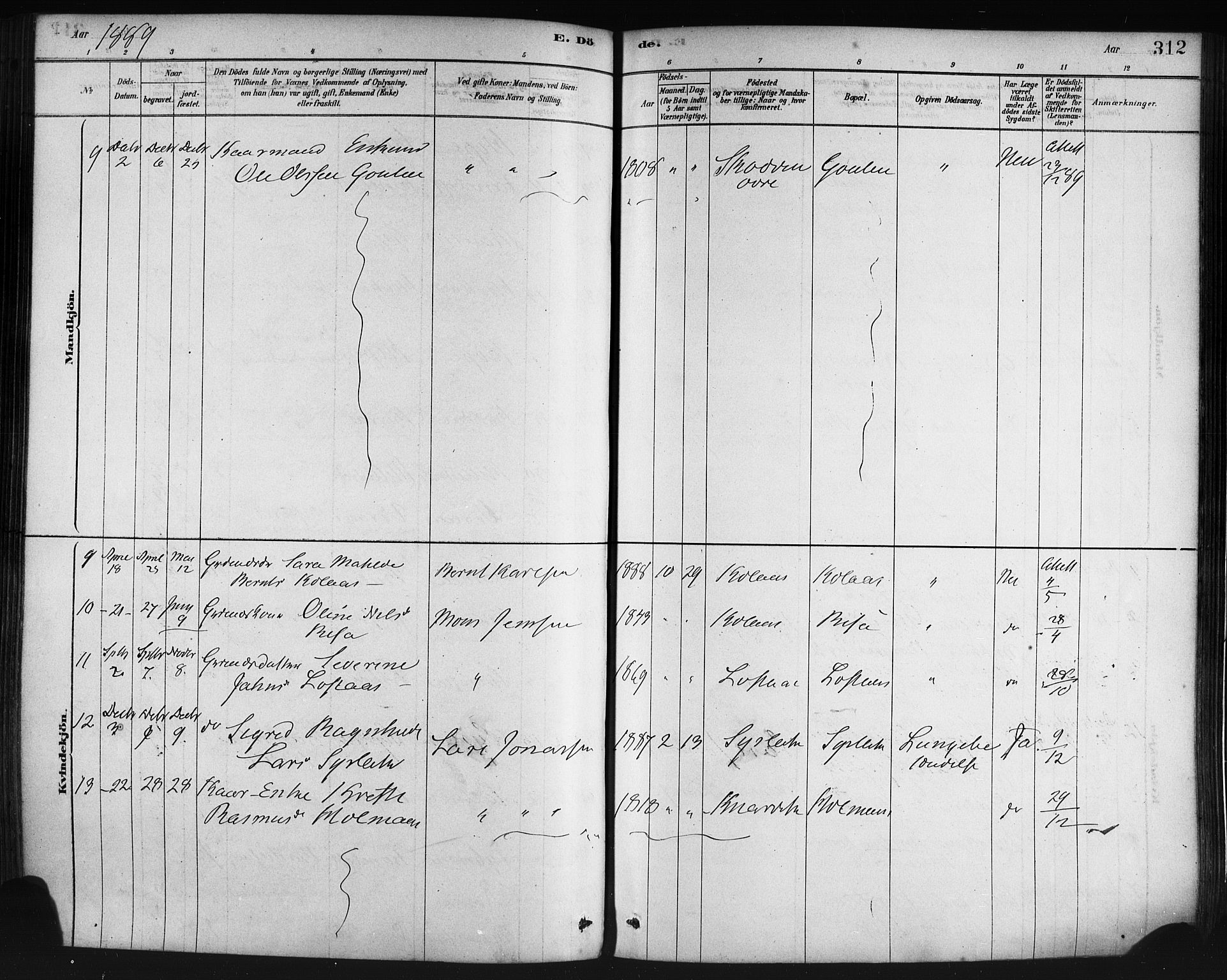 Lindås Sokneprestembete, AV/SAB-A-76701/H/Haa/Haaa/L0019: Parish register (official) no. A 19, 1878-1912, p. 312