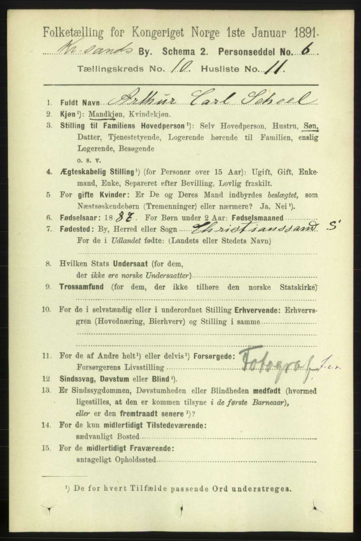 RA, 1891 census for 1001 Kristiansand, 1891, p. 5492