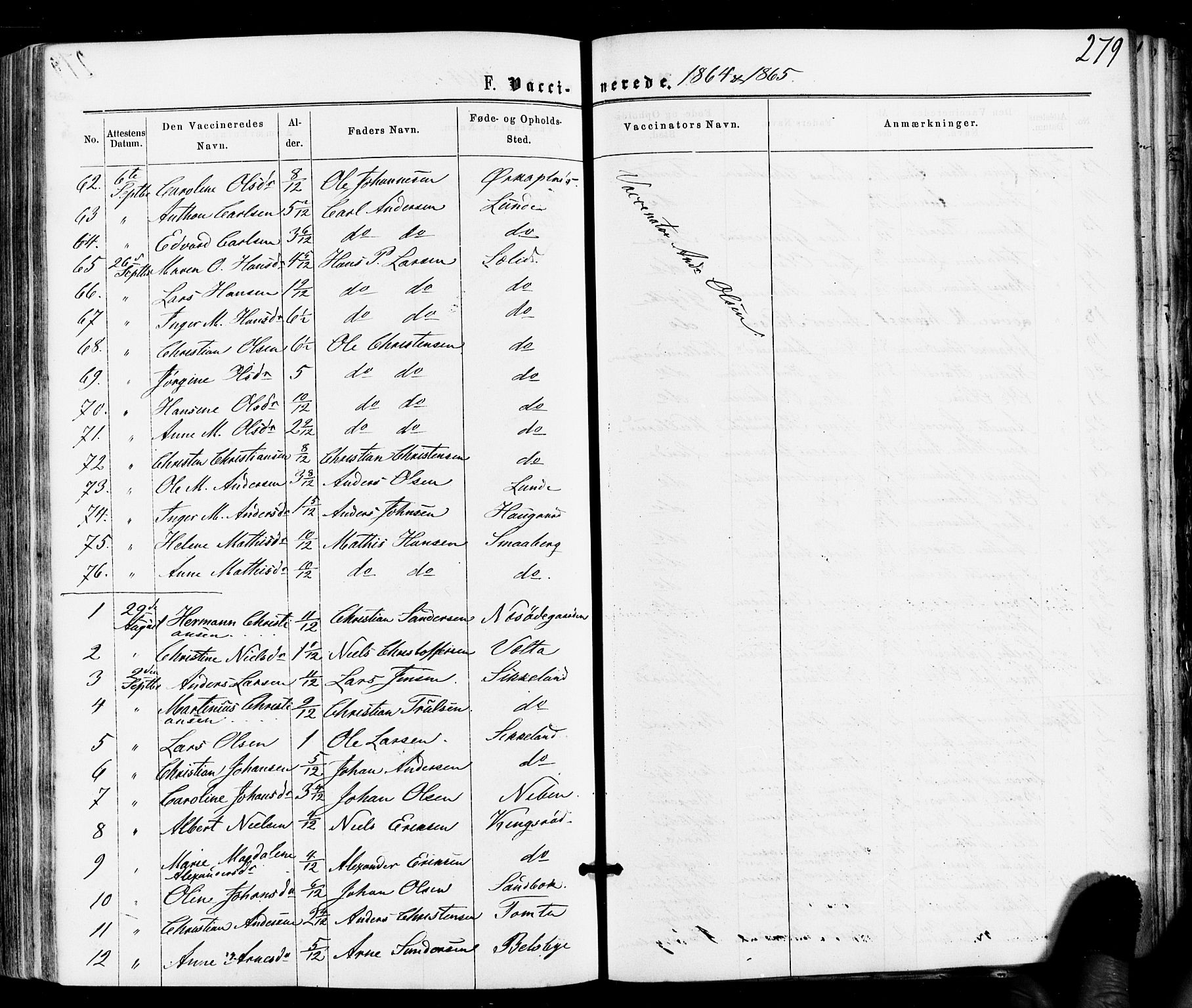 Varteig prestekontor Kirkebøker, SAO/A-10447a/F/Fa/L0001: Parish register (official) no. 1, 1861-1877, p. 279
