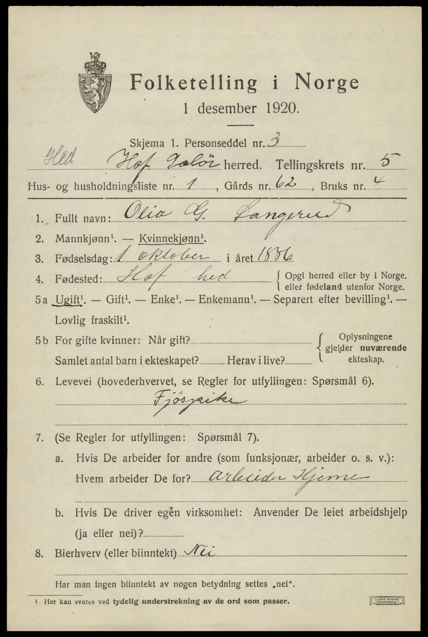 SAH, 1920 census for Hof, 1920, p. 7105