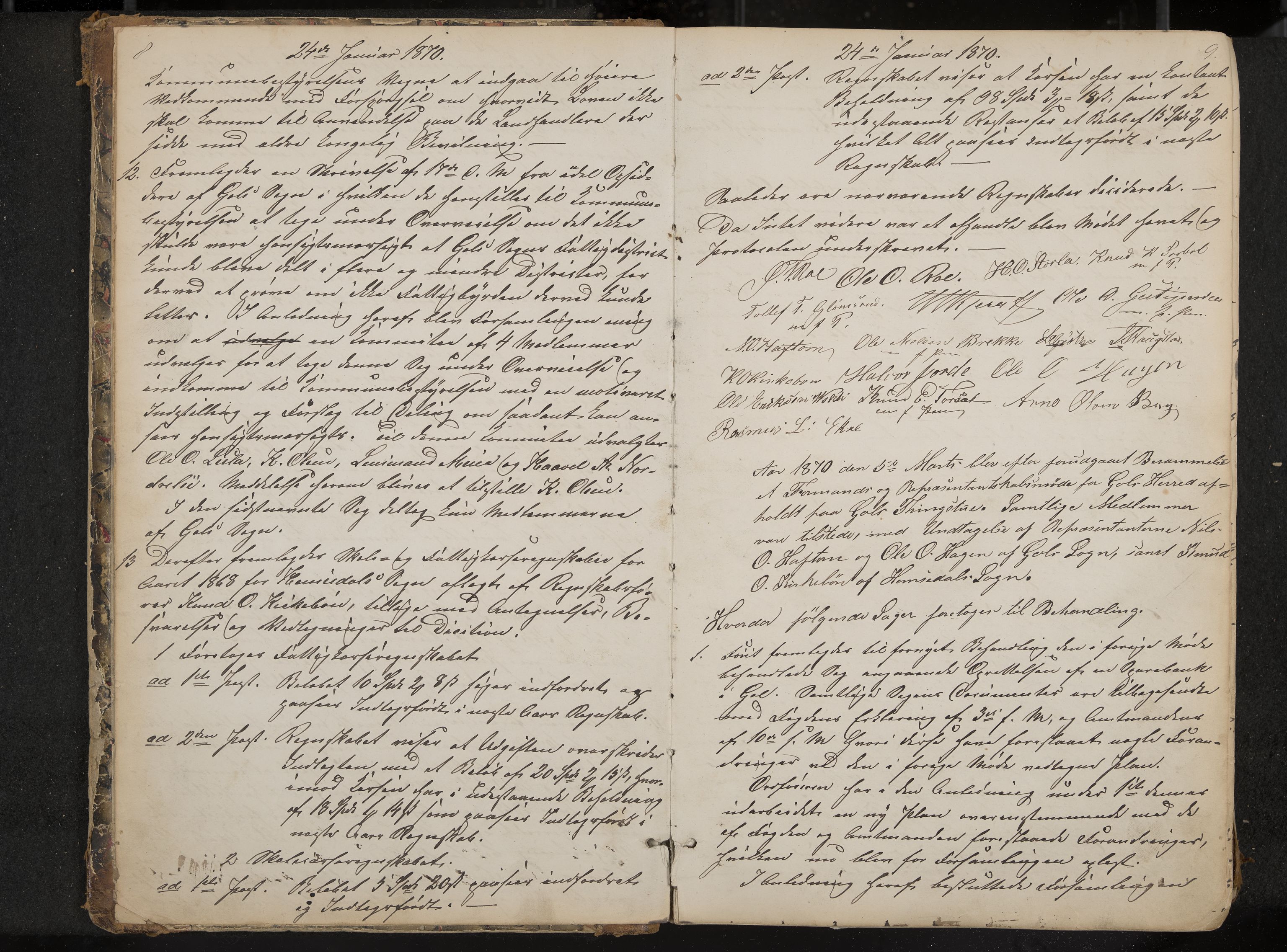 Gol formannskap og sentraladministrasjon, IKAK/0617021-1/A/Aa/L0002: Møtebok med register, 1870-1892, p. 8-9