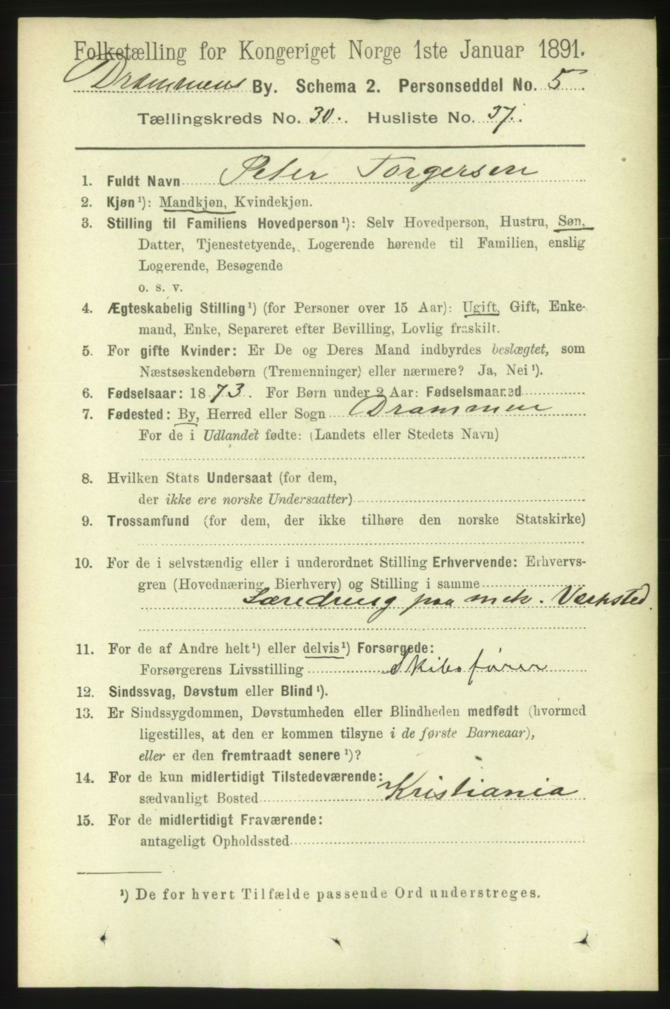 RA, 1891 census for 0602 Drammen, 1891, p. 18591