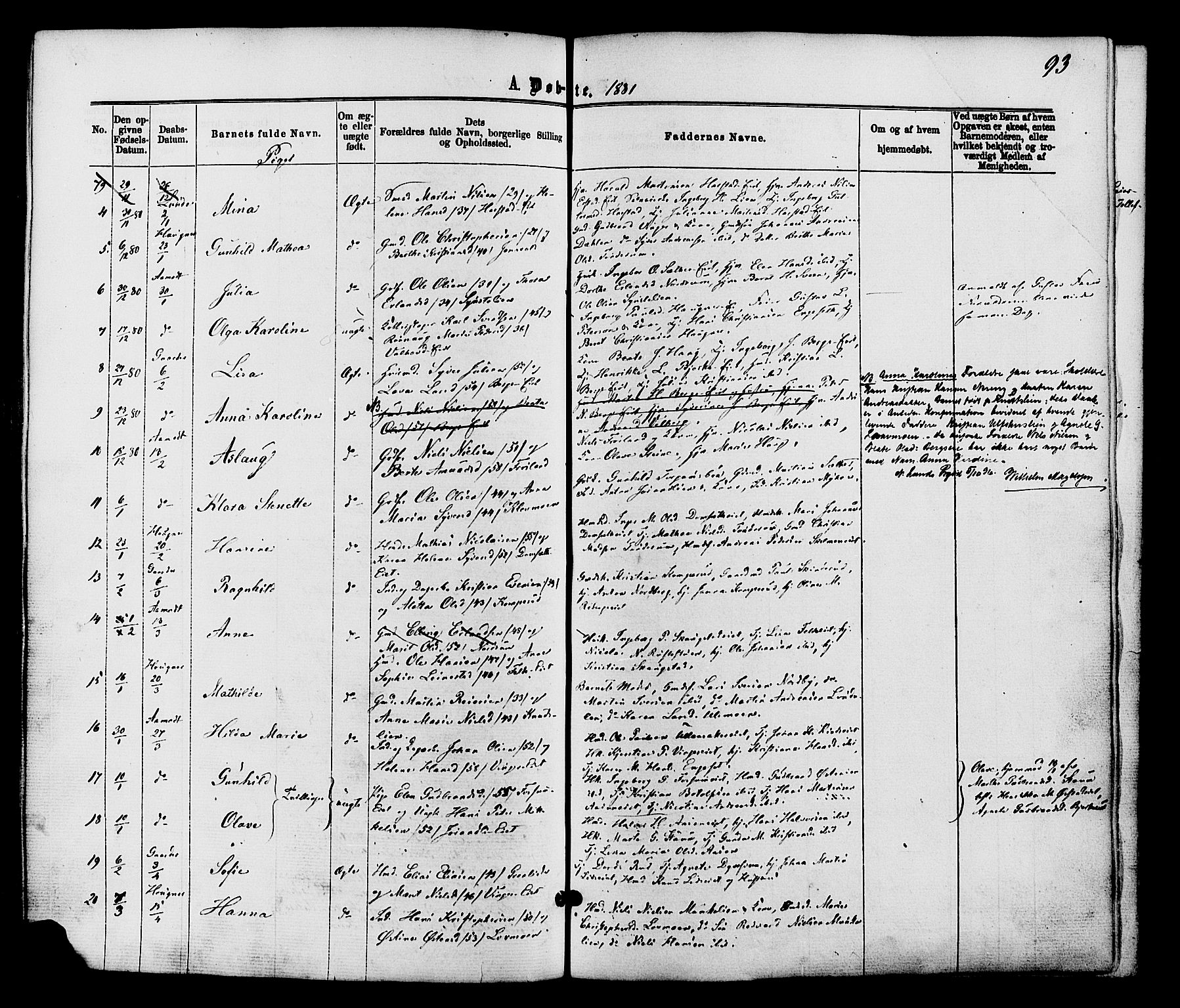 Nordre Land prestekontor, AV/SAH-PREST-124/H/Ha/Haa/L0002: Parish register (official) no. 2, 1872-1881, p. 93