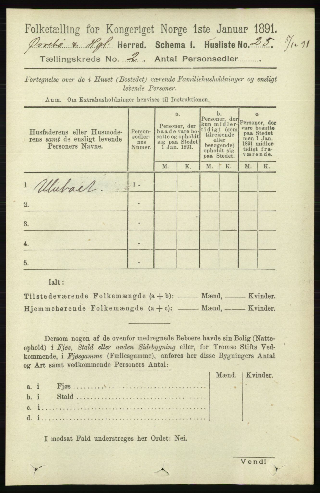 RA, 1891 census for 1016 Øvrebø og Hægeland, 1891, p. 307