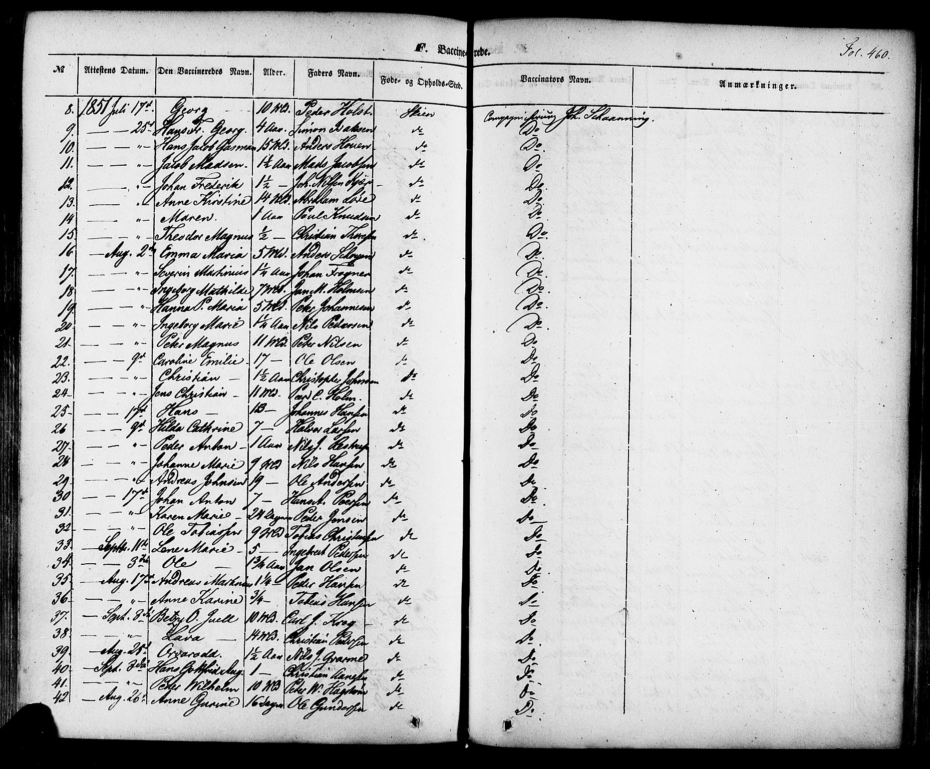 Skien kirkebøker, SAKO/A-302/F/Fa/L0006a: Parish register (official) no. 6A, 1843-1856, p. 460