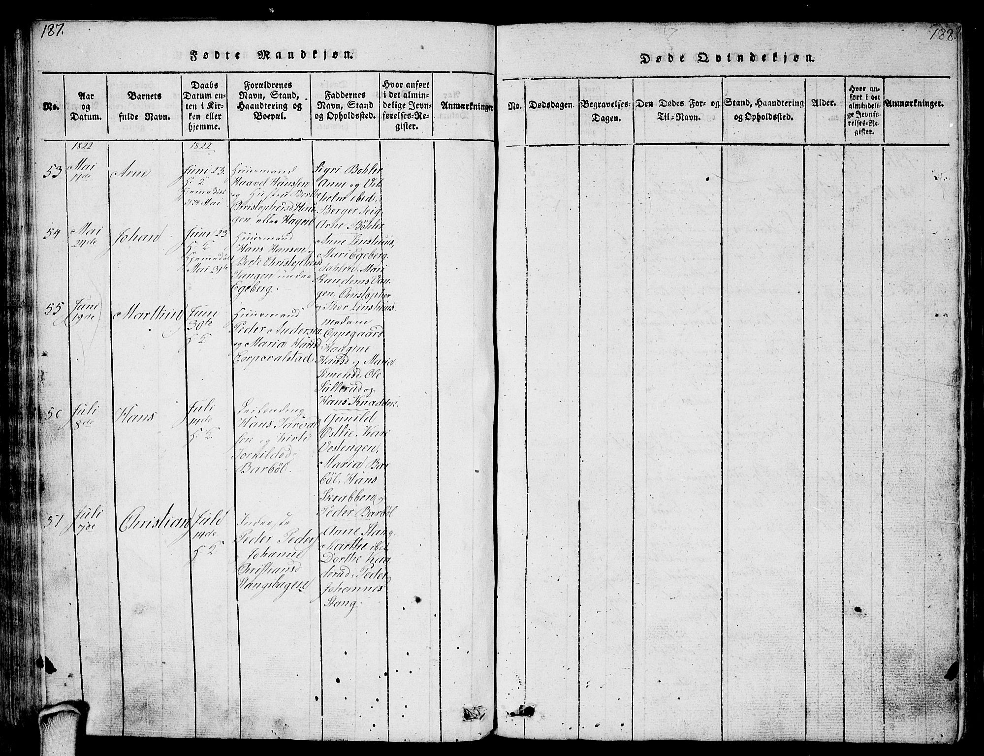 Enebakk prestekontor Kirkebøker, AV/SAO-A-10171c/G/Ga/L0001: Parish register (copy) no. I 1, 1815-1833, p. 187-188